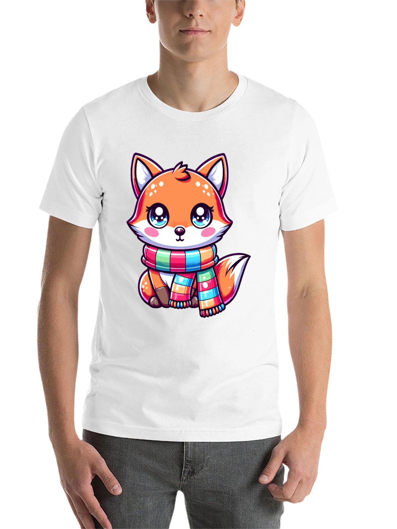Black Cute Fox Scarf Graphic Tee view 14
