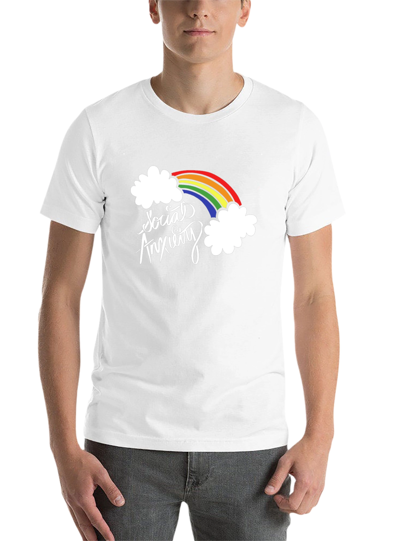 Black Social Anxiety Rainbow Graphic Black T-Shirt view 14
