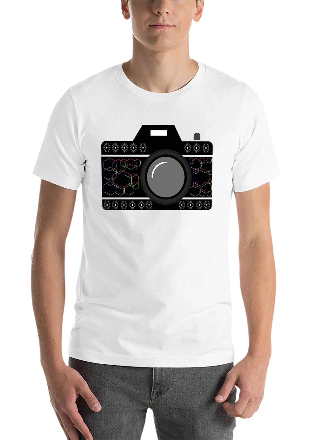 Black Geometric Camera Graphic T-Shirt - Black view 14