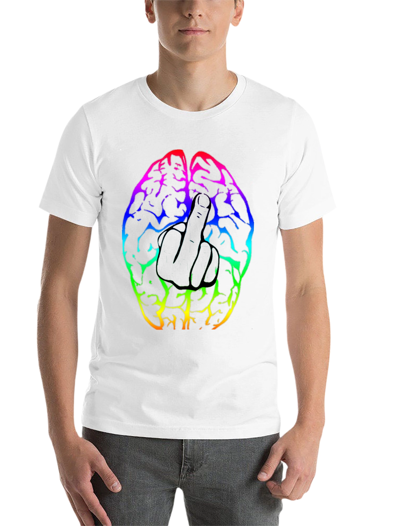 Black Rainbow Brain Middle Finger Graphic T-Shirt view 14