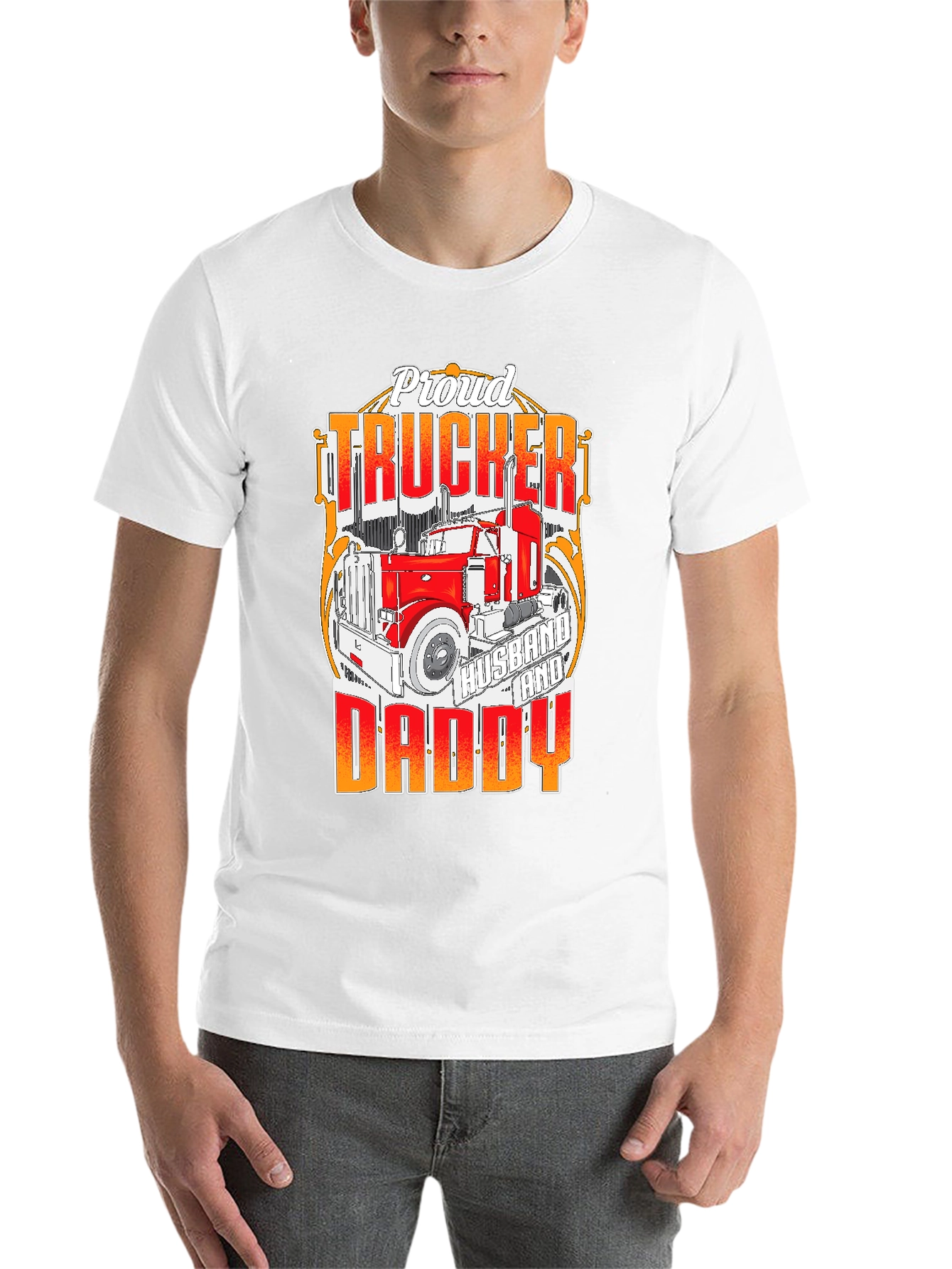 Black Proud Trucker Husband and Daddy T-Shirt view 14