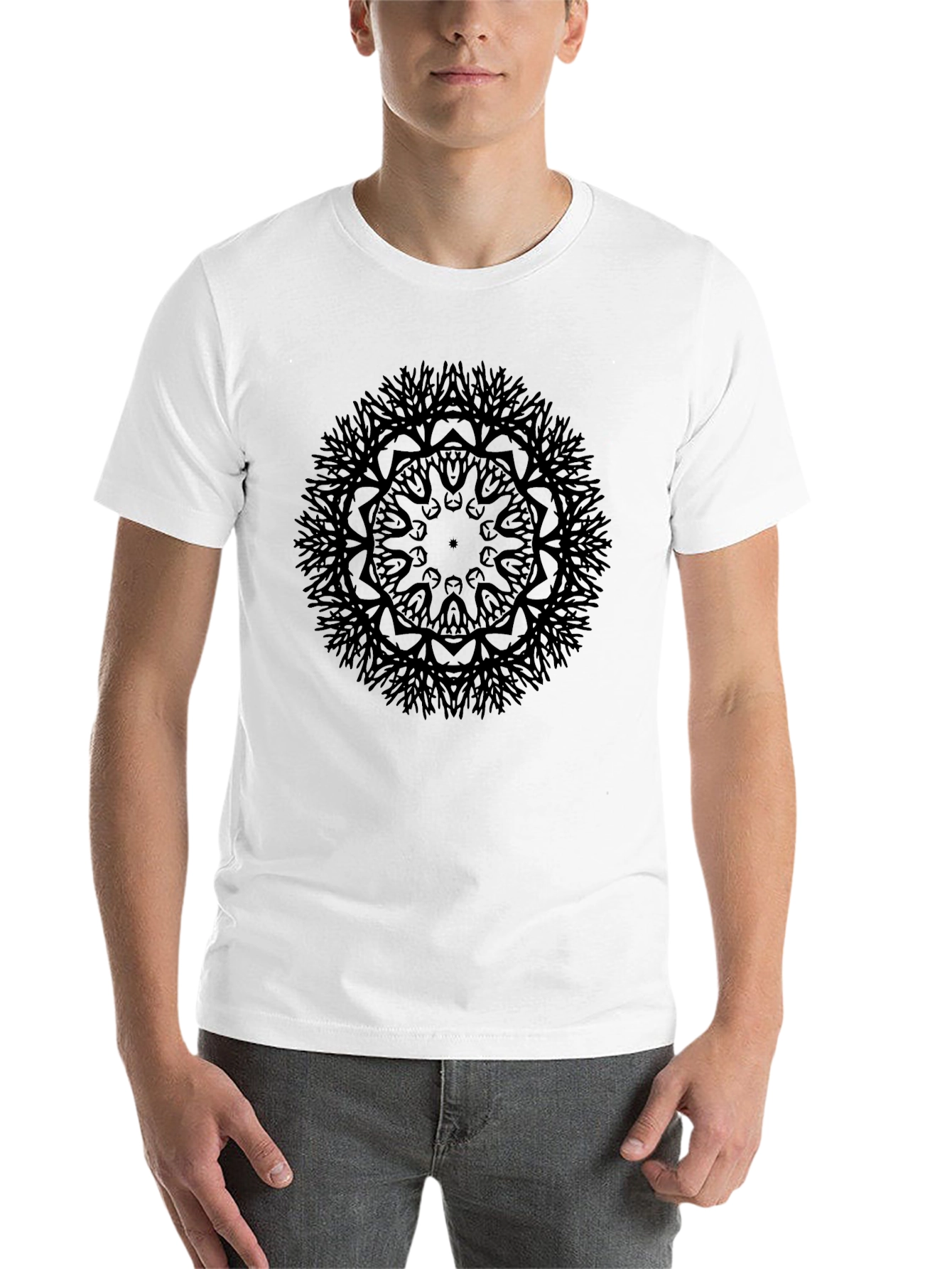 Black Men's Black Mandala Graphic Tee - Stylish & Unique Design view 14