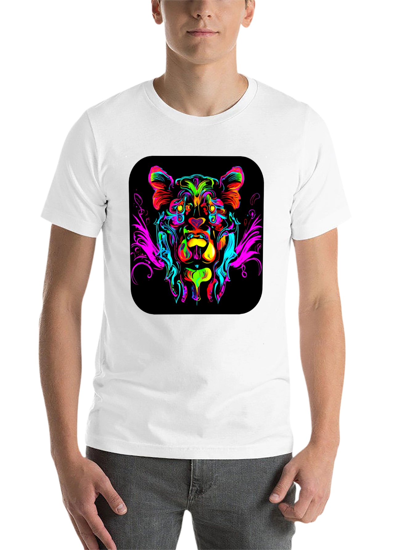 Black Vivid Lion Graphic Black T-Shirt view 14