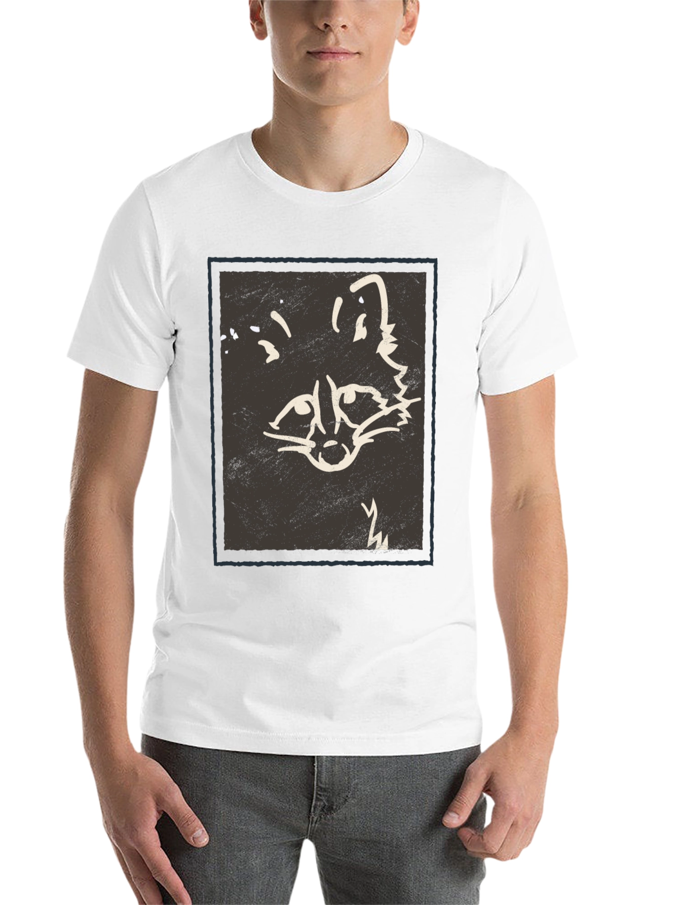 Black Abstract Raccoon Graphic Print Black T-Shirt view 14