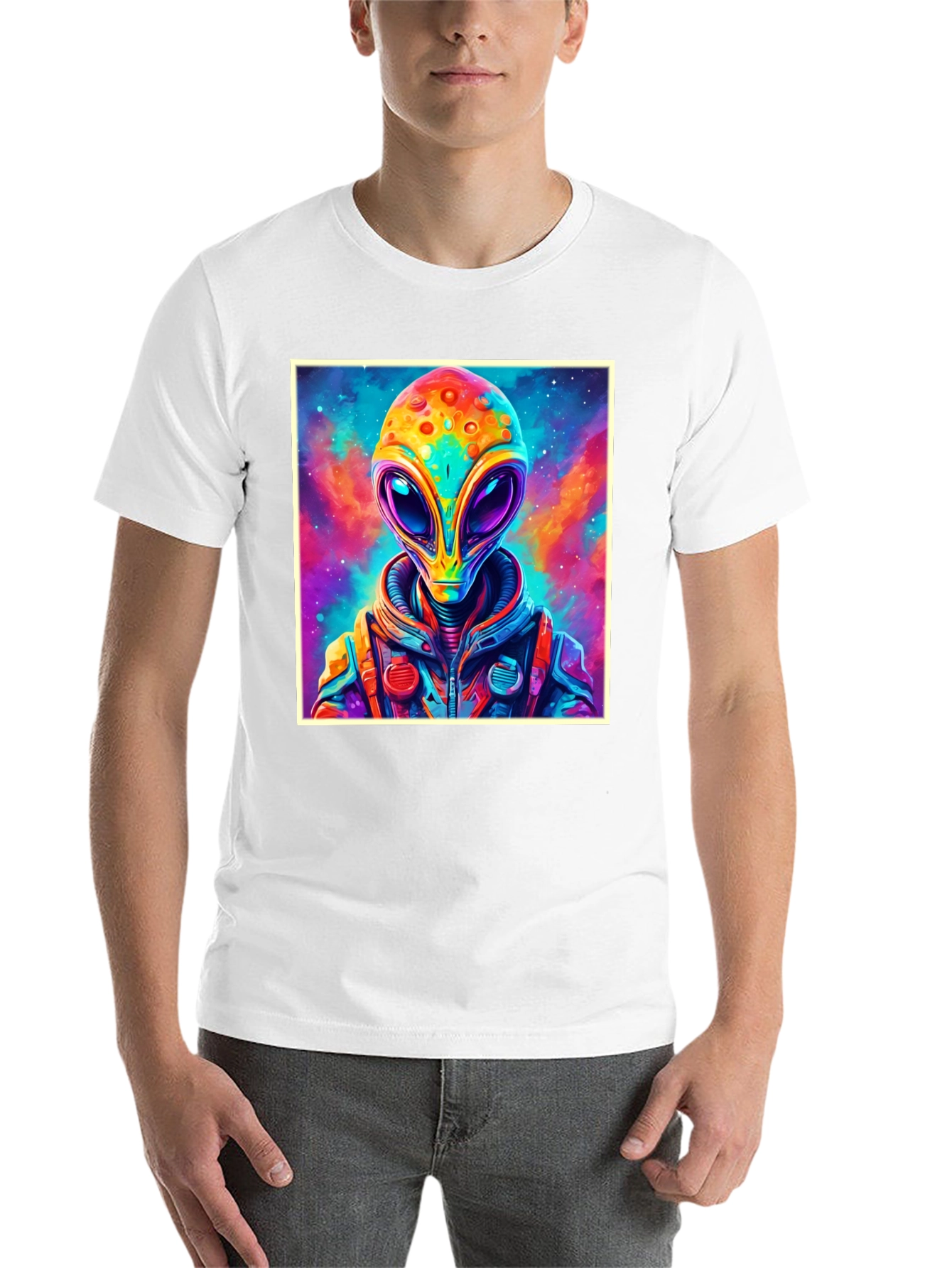 Black Colorful Alien Graphic Tee - Black Cotton T-Shirt view 14