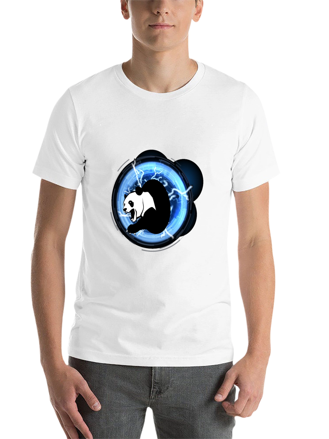 Black Electric Panda Graphic Tee - Black Cotton Blend view 14