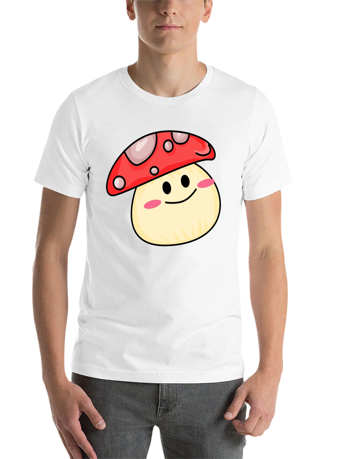 Black Cute Mushroom Graphic Tee - Black Cotton Shirt view 14