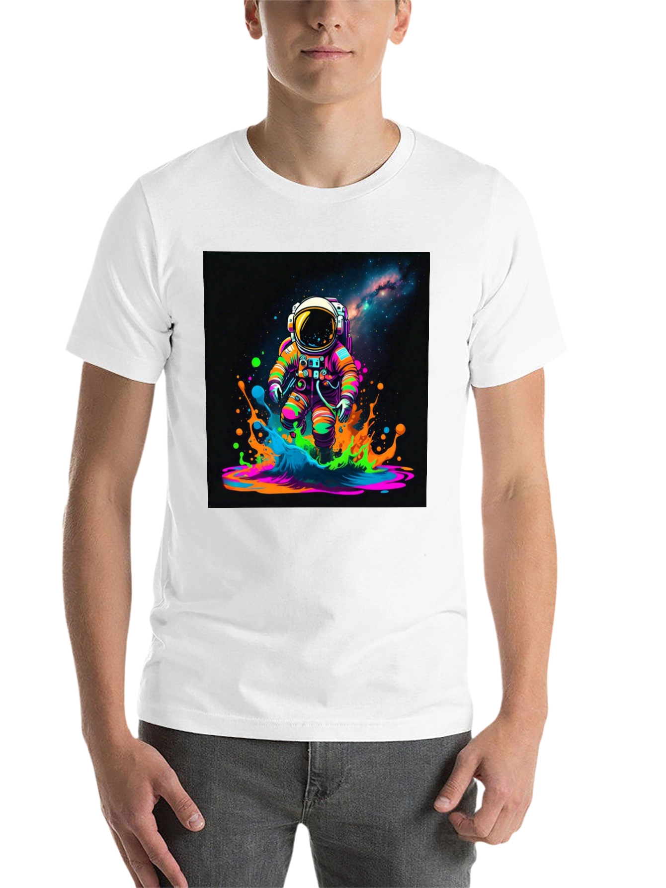 Black Astronaut Galaxy T-Shirt - Colorful Space Design view 14