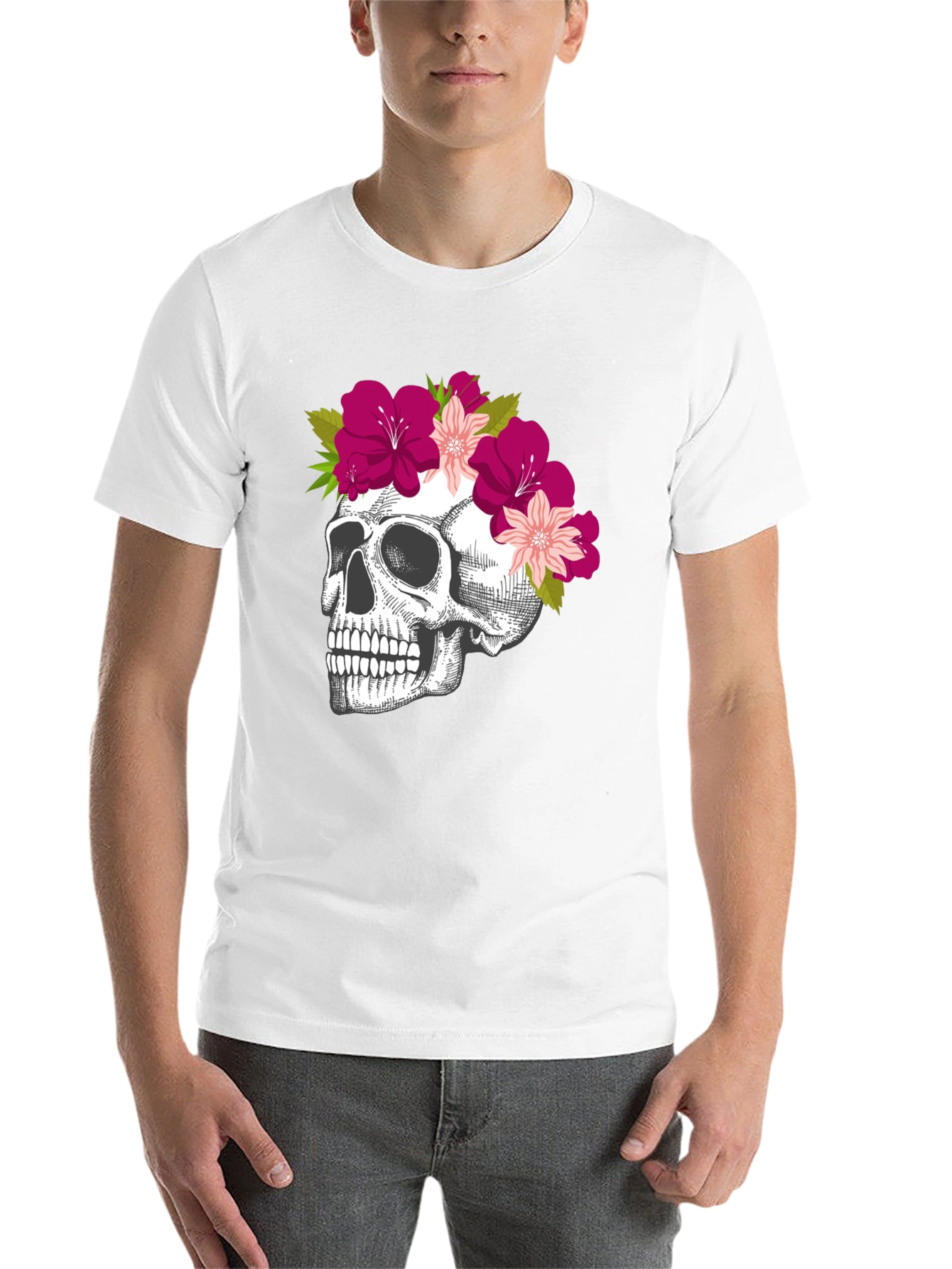 Black Floral Skull Graphic Tee - Unique & Stylish view 14