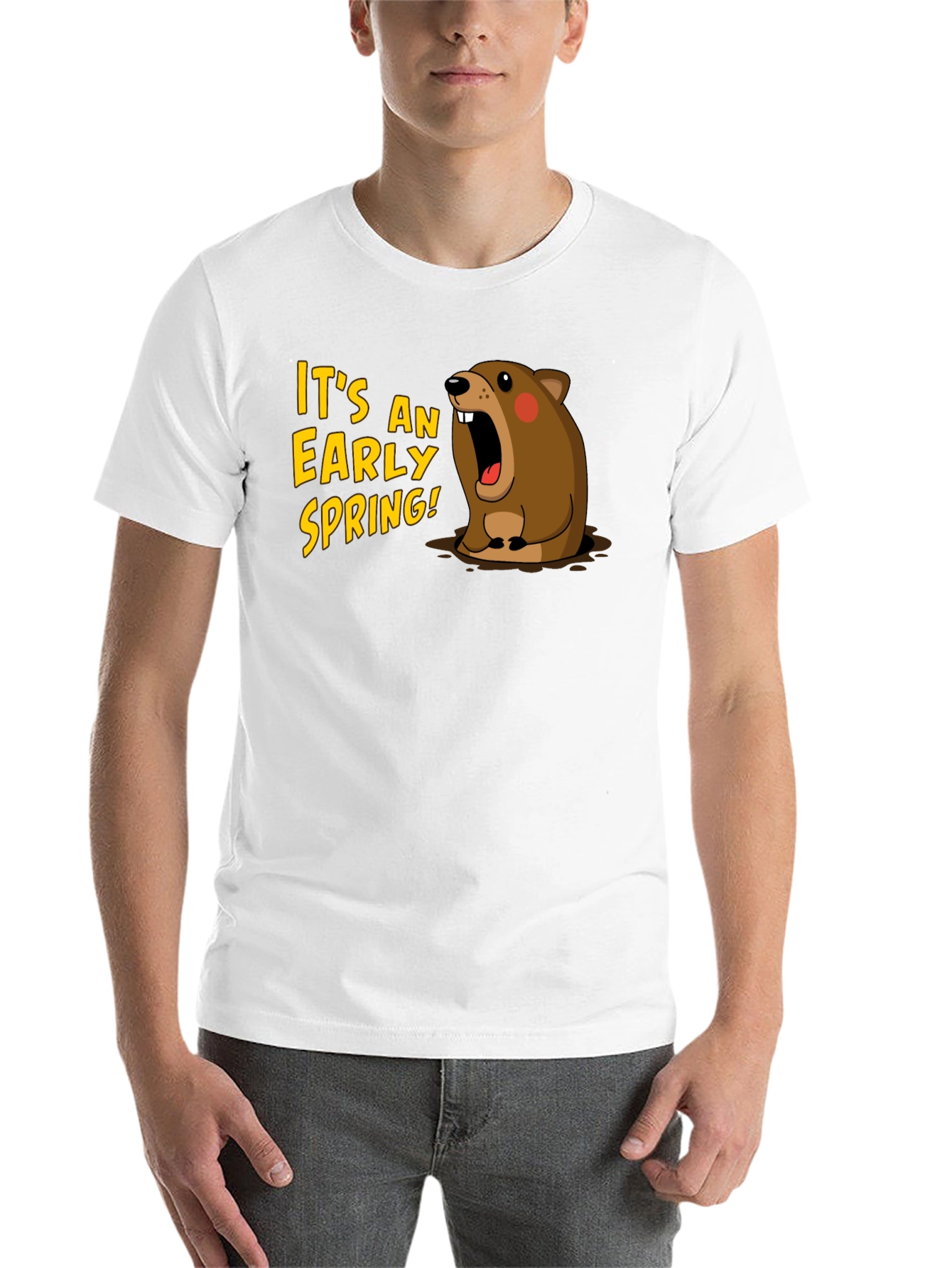 Black Early Spring Cartoon Groundhog Black T-Shirt view 14