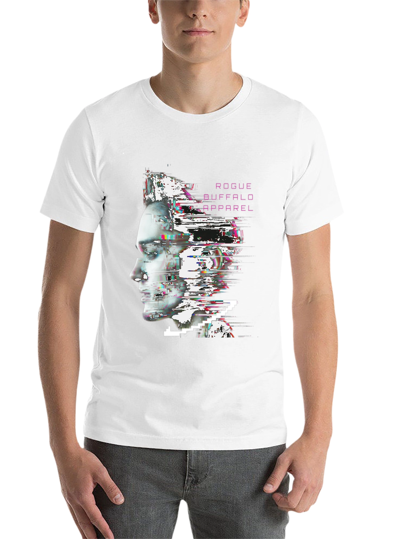Black Rogue Buffalo Apparel Glitch Portrait T-Shirt view 14