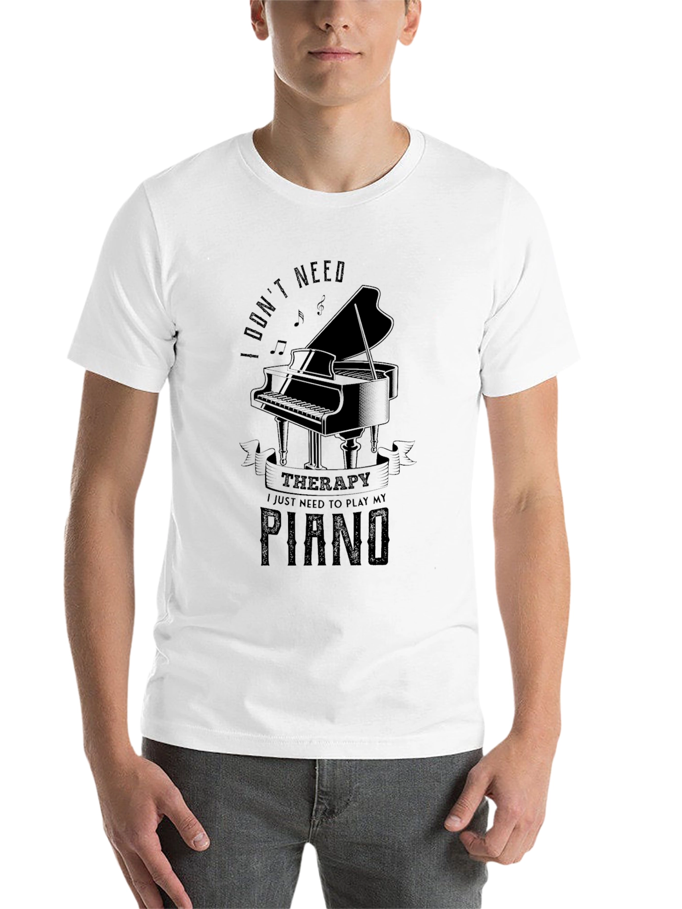 Black Piano Therapy T-Shirt: Music Lover's Comfort view 14