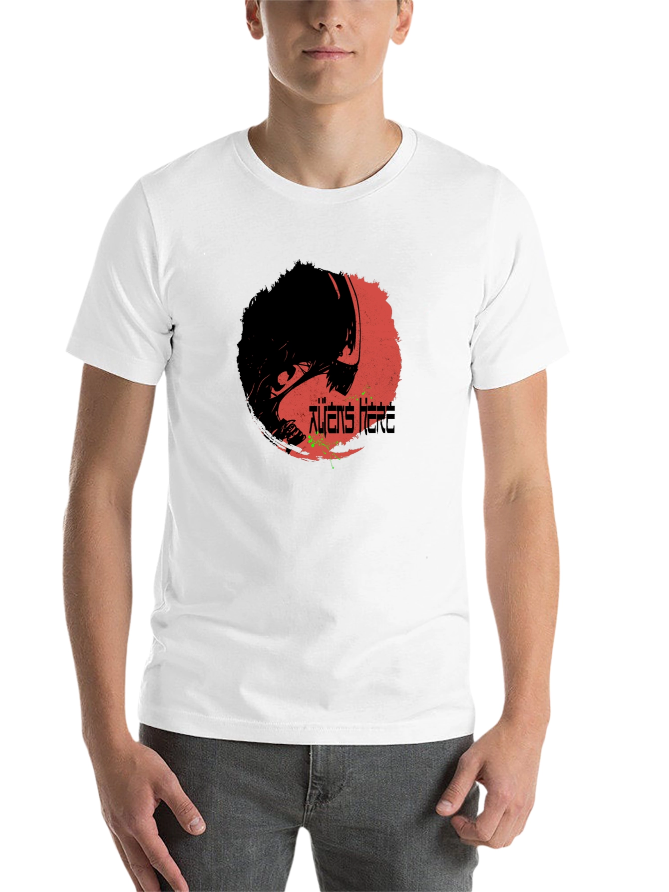 Black Aliens Here Graphic T-Shirt - Black Cotton Tee view 14