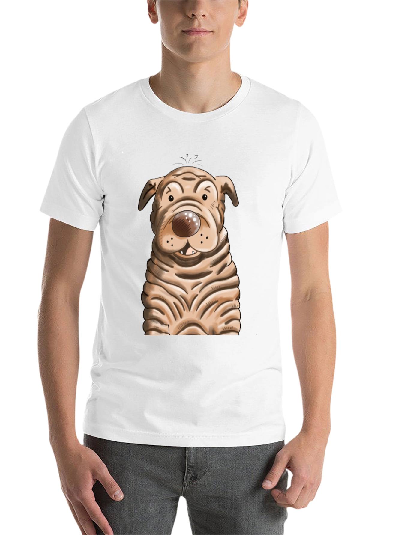 Black Cartoon Dog Graphic T-Shirt - Unisex Crew Neck view 14