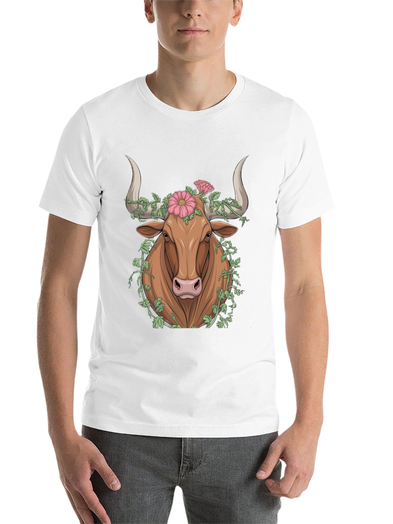 Black Floral Bull Graphic Tee - Unique Animal Print view 14