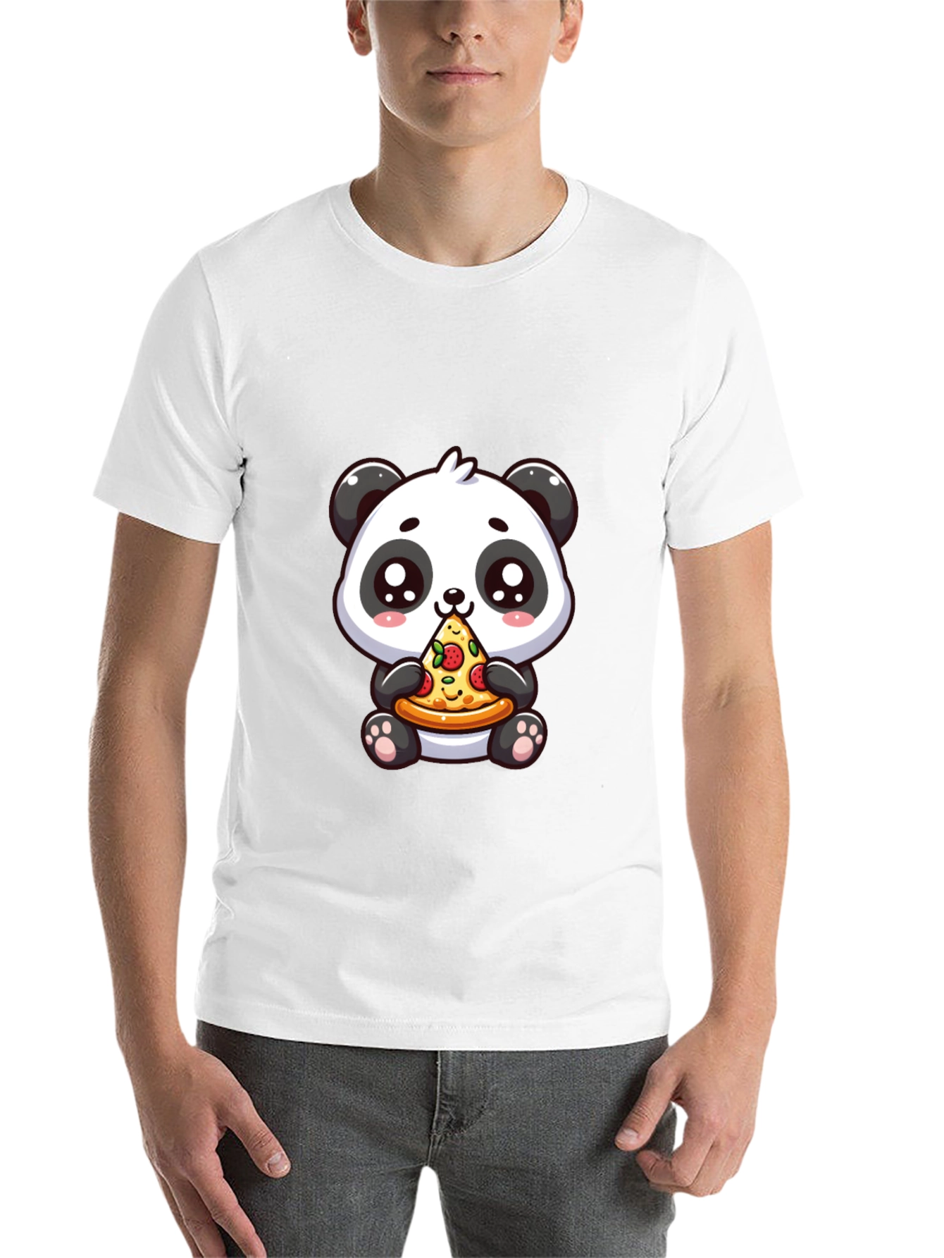 Black Cute Panda Pizza Graphic Black T-Shirt view 14