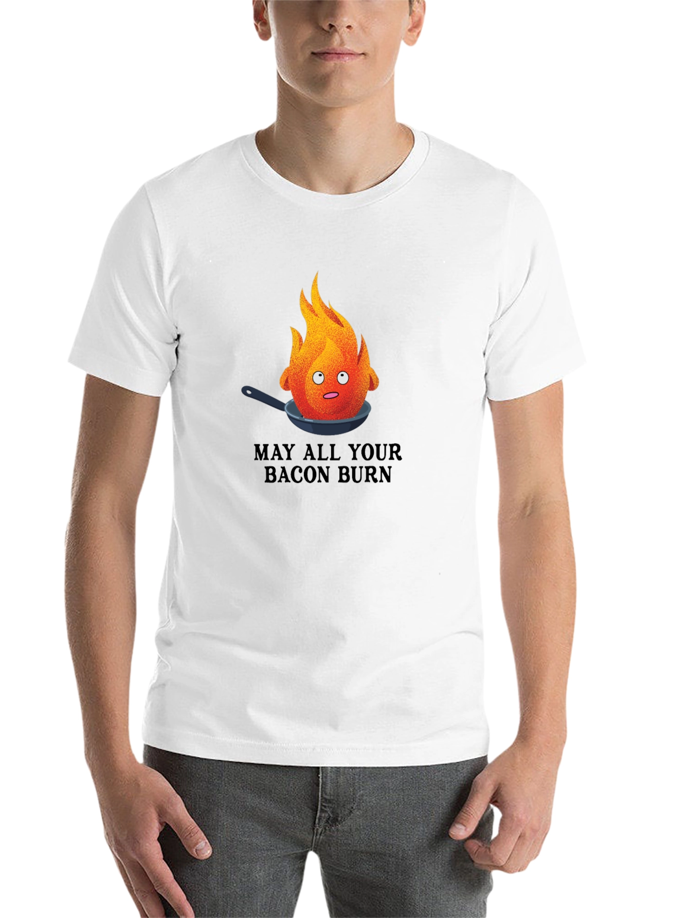 Black May All Your Bacon Burn T-Shirt - Funny Fire Pan Graphic Tee view 14