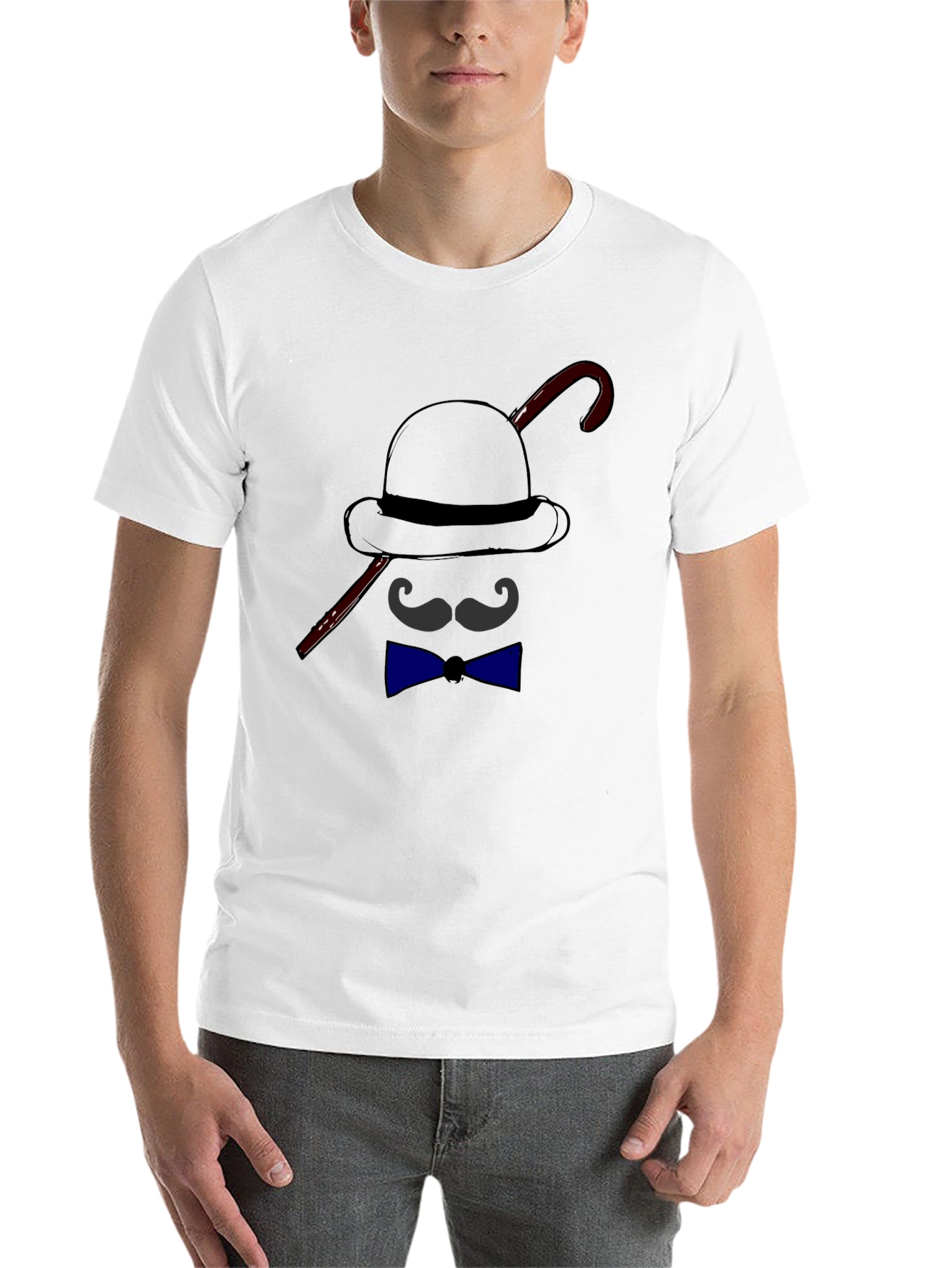 Black Men's Funny Bowler Hat & Bow Tie Graphic T-Shirt view 14