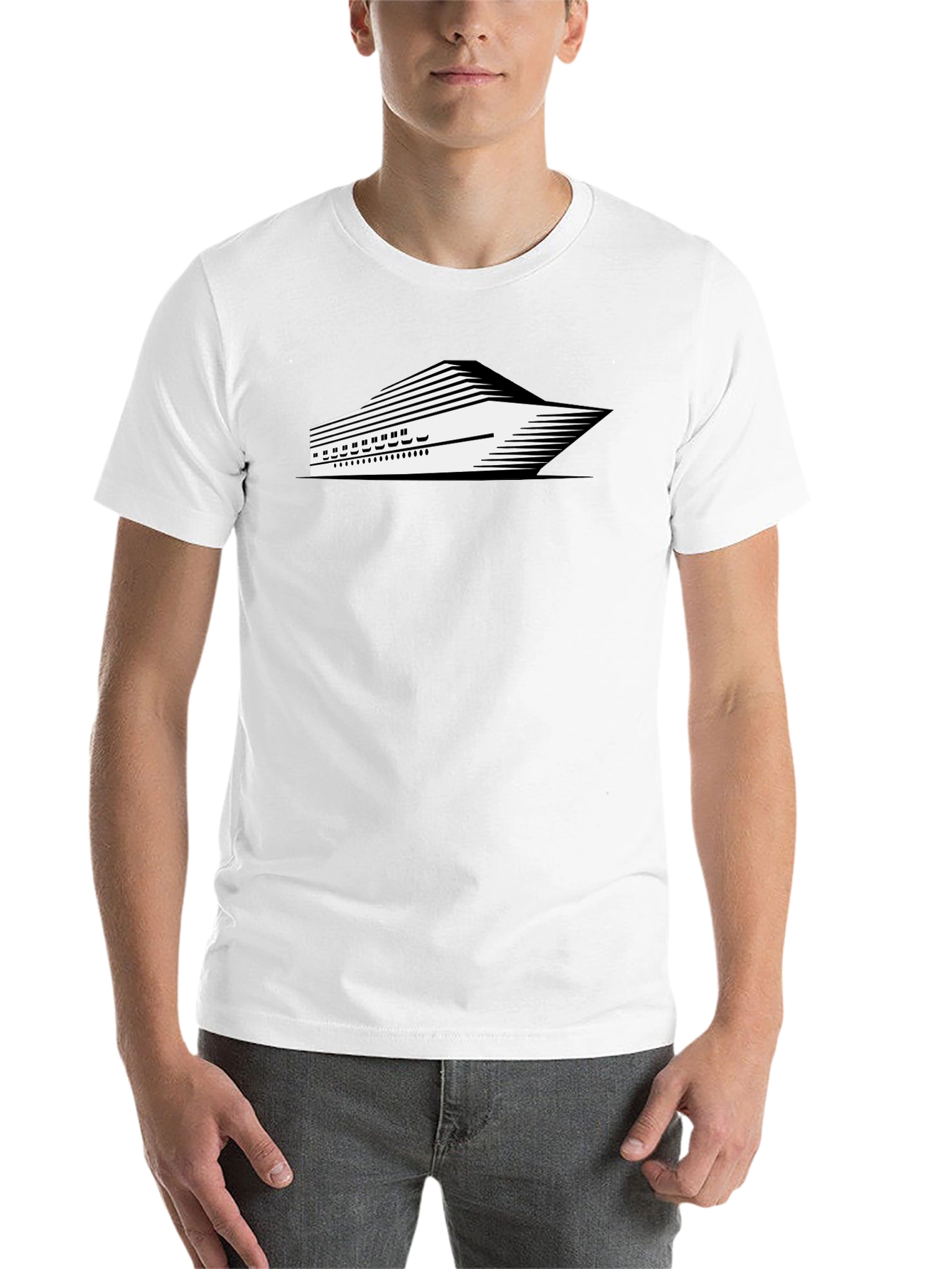 Black Modern Cruise Ship Graphic Tee - Black view 14