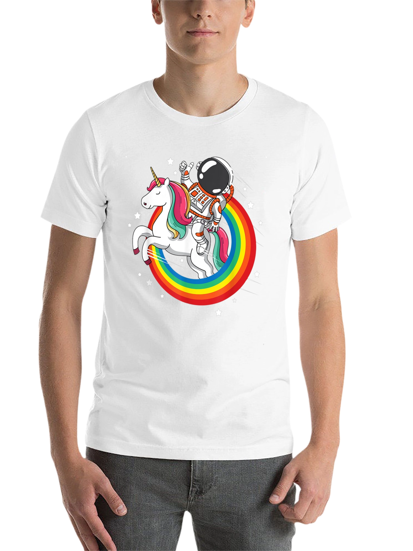 Black Astronaut Unicorn Rainbow T-Shirt view 14