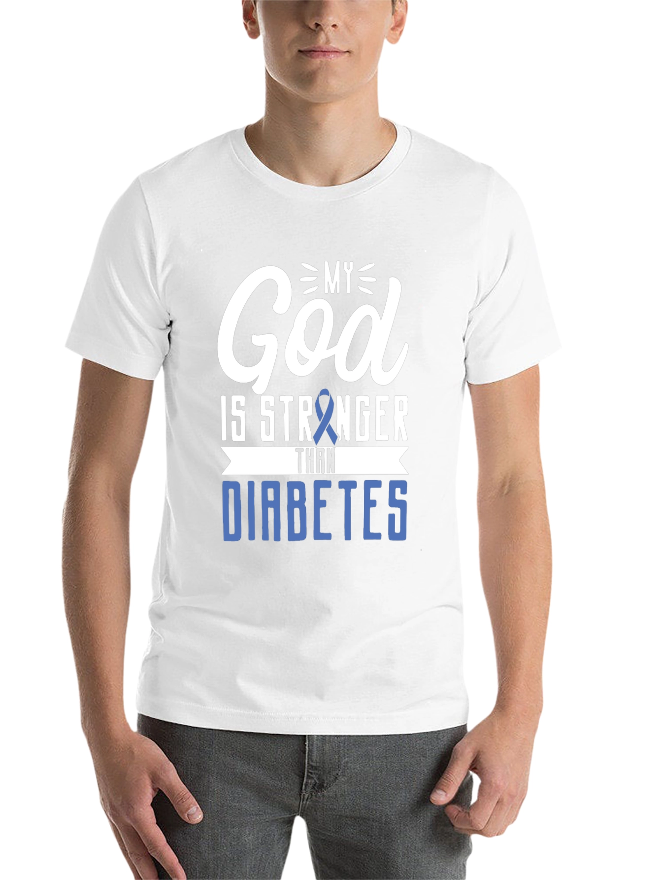 Black My God Is Stronger Than Diabetes Awareness T-Shirt view 14