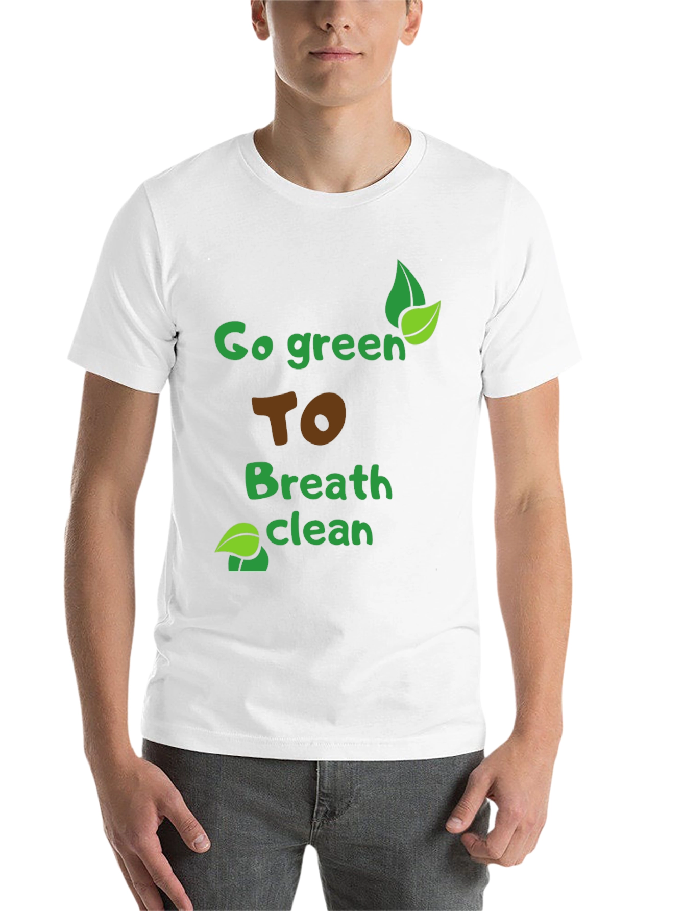 Black Eco-Friendly "Go Green" Graphic Tee - Breathe Clean Air! view 14