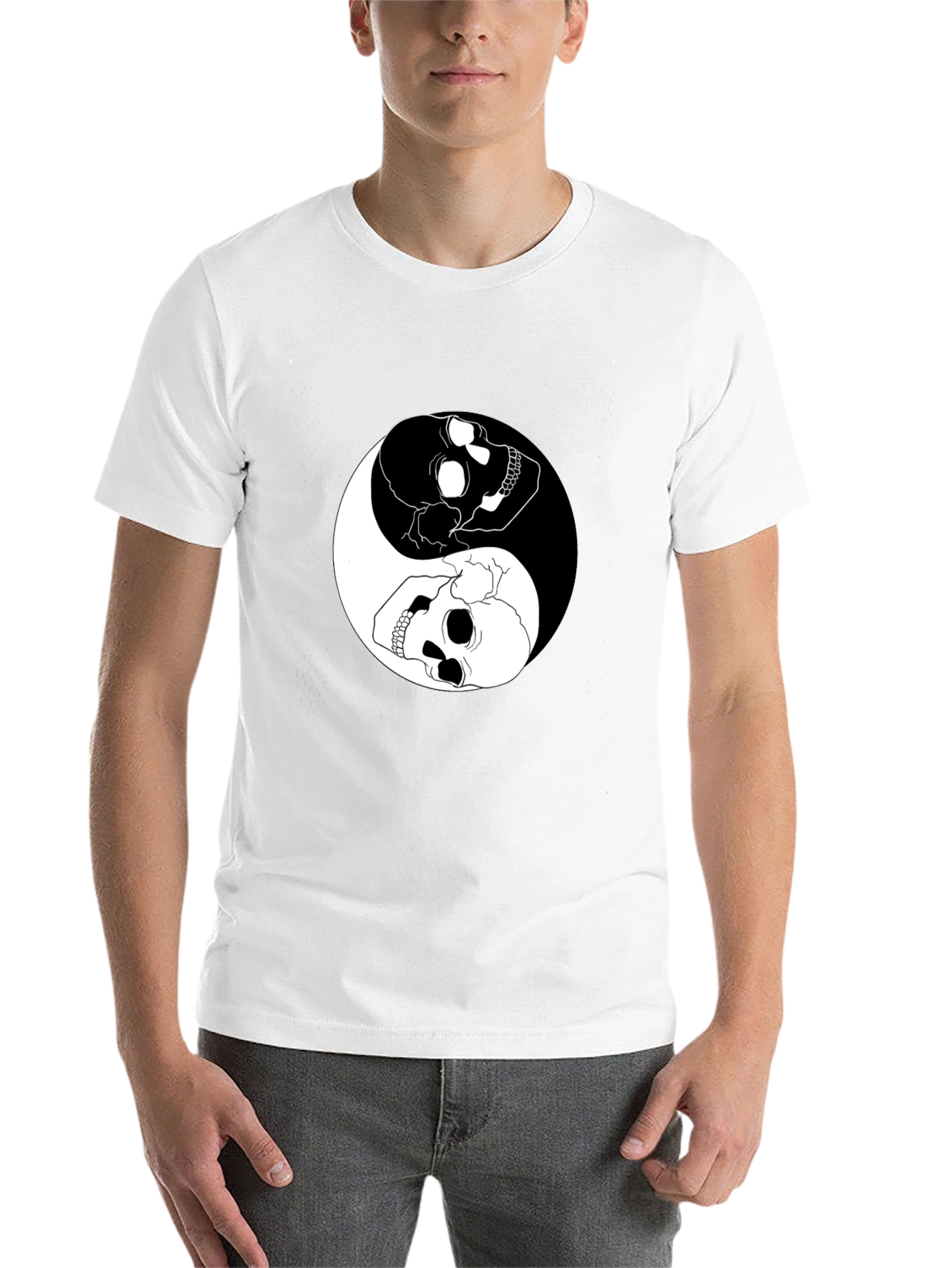 Black Yin Yang Skull Graphic T-Shirt - Black Cotton Tee view 14