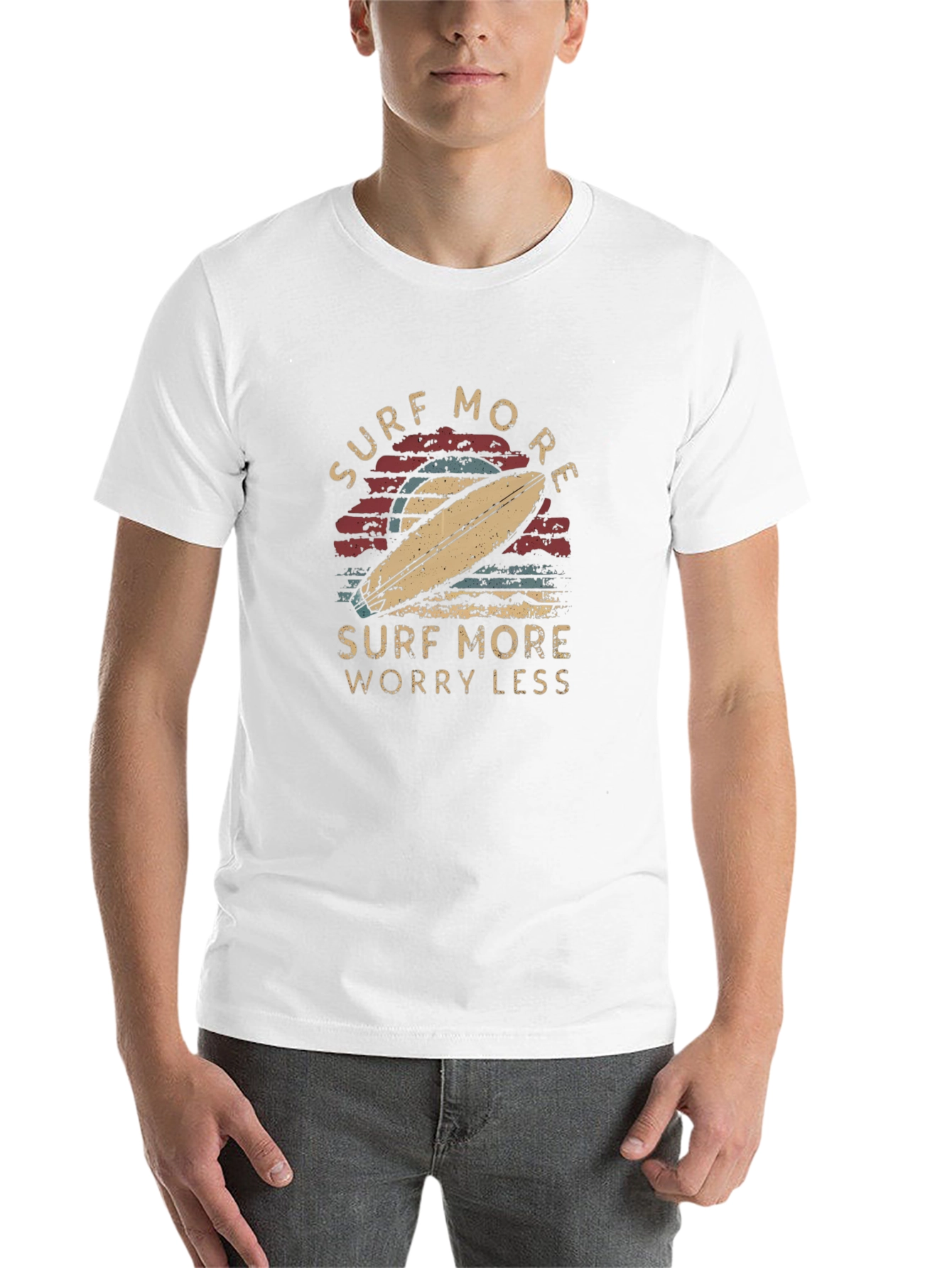 Black Surf More Worry Less Graphic Tee - Retro Surfboard Design view 14