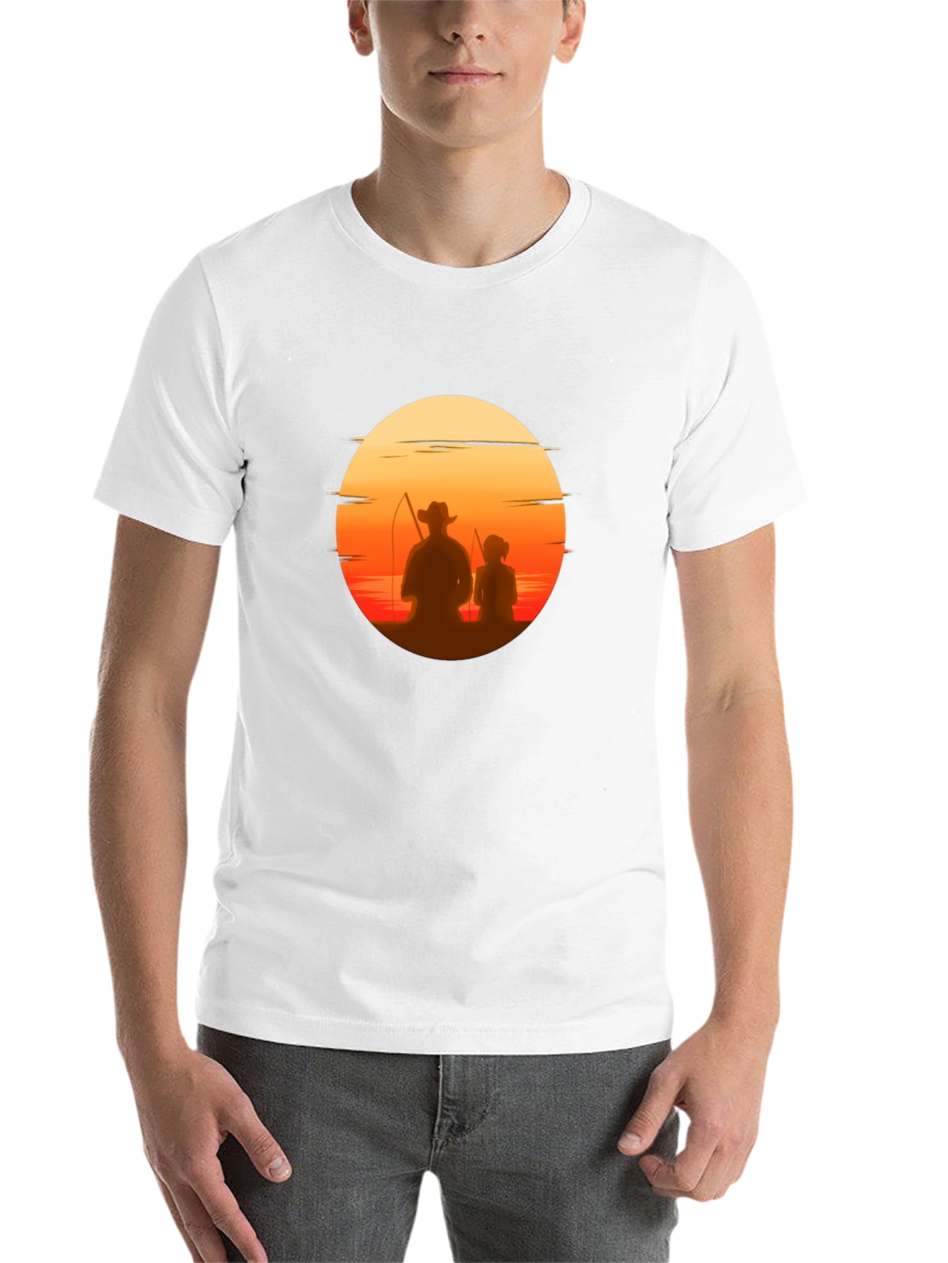 Black Sunset Fishing T-Shirt: Dad & Daughter Silhouette Tee view 14