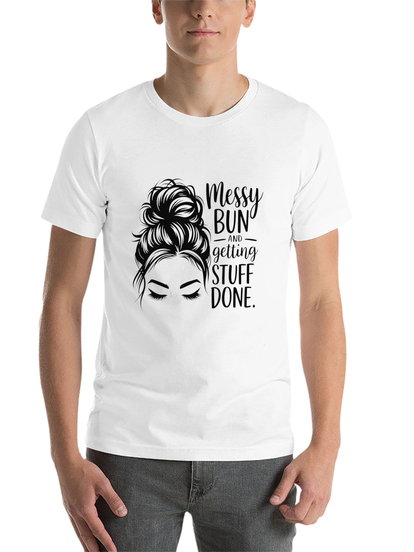 Black Messy Bun & Getting Stuff Done Tee - Black Casual view 14