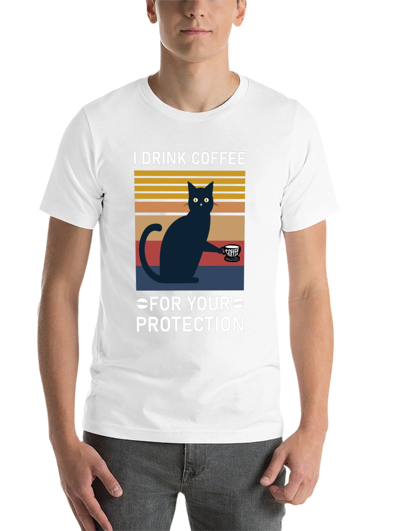 Black Funny Cat Coffee T-Shirt - For Your Protection view 14