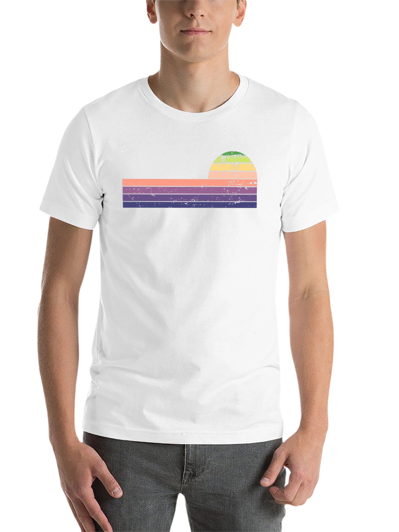 Black Retro Sunset Striped Graphic Tee view 14