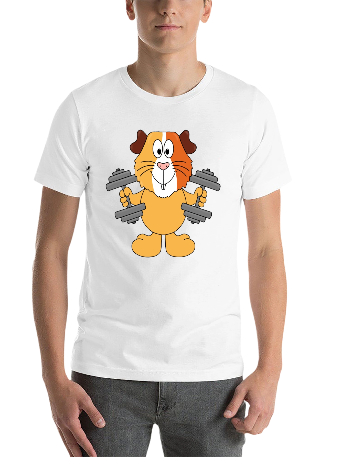 Black Funny Guinea Pig Lifting Weights T-Shirt view 14