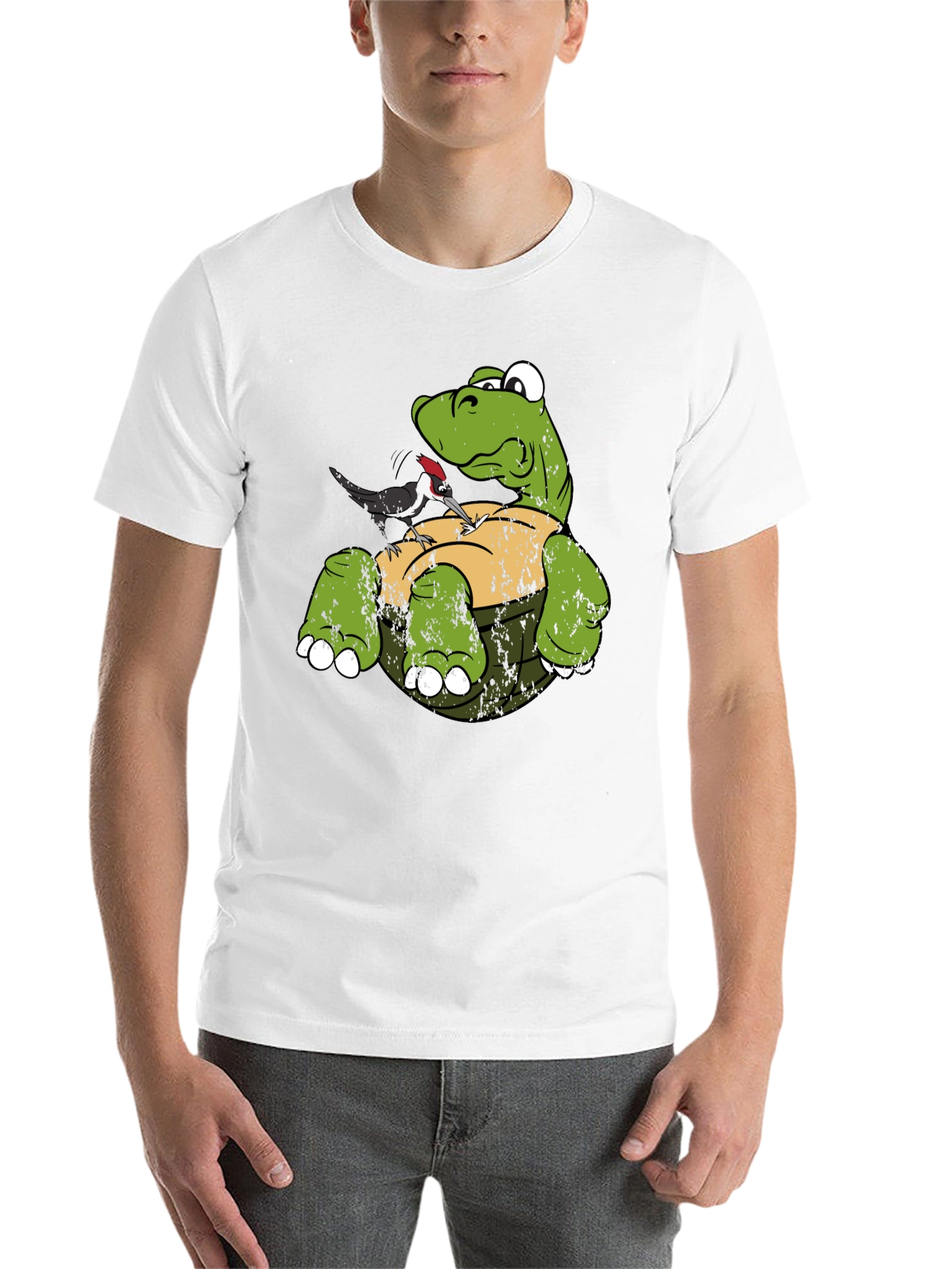 Black Turtle & Woodpecker Graphic T-Shirt view 14