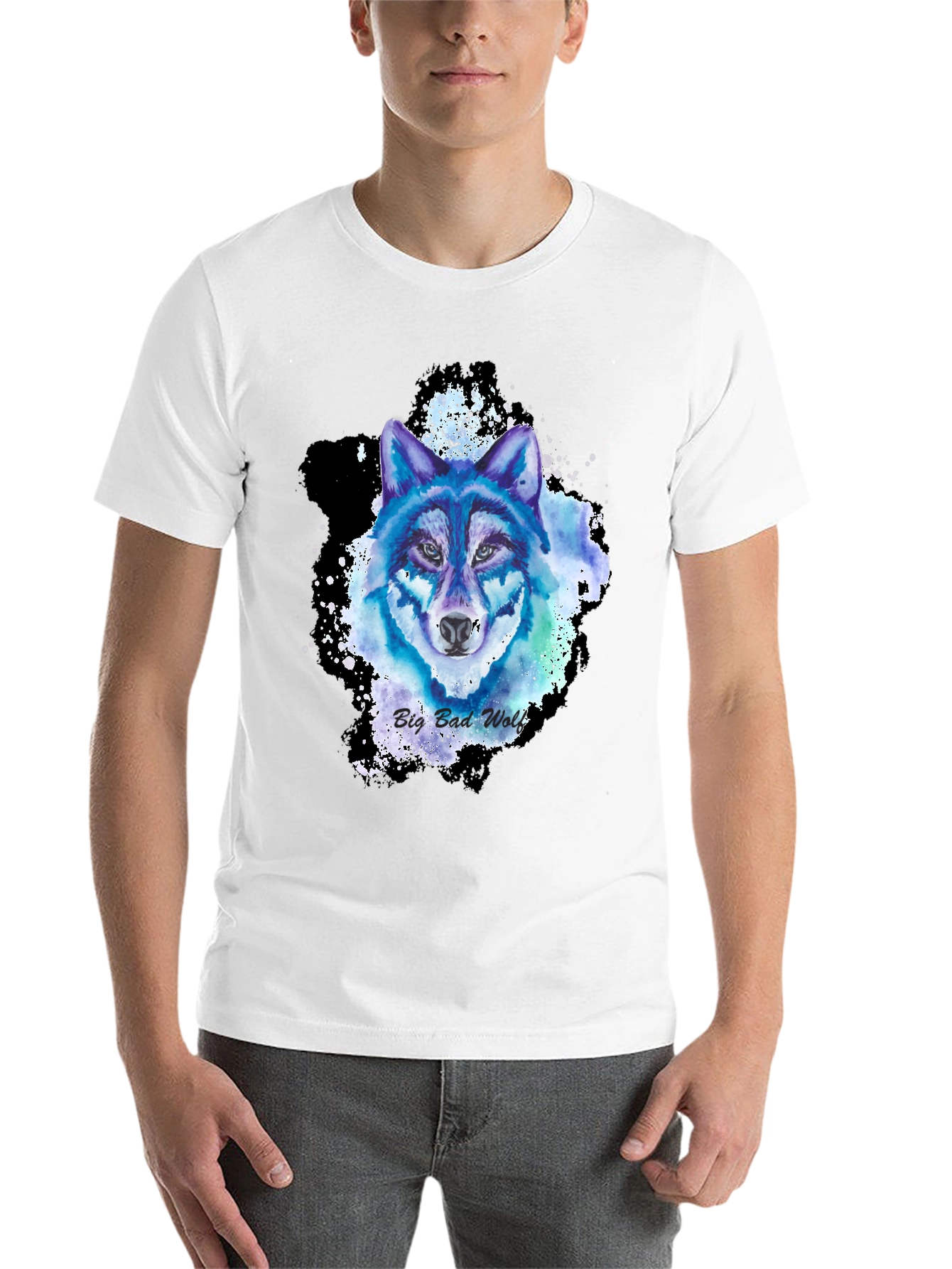 Black Watercolor Wolf Graphic Tee - Cool Animal Design view 14