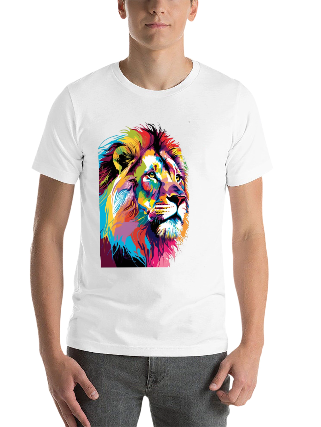 Black Colorful Lion Graphic Print T-Shirt view 14