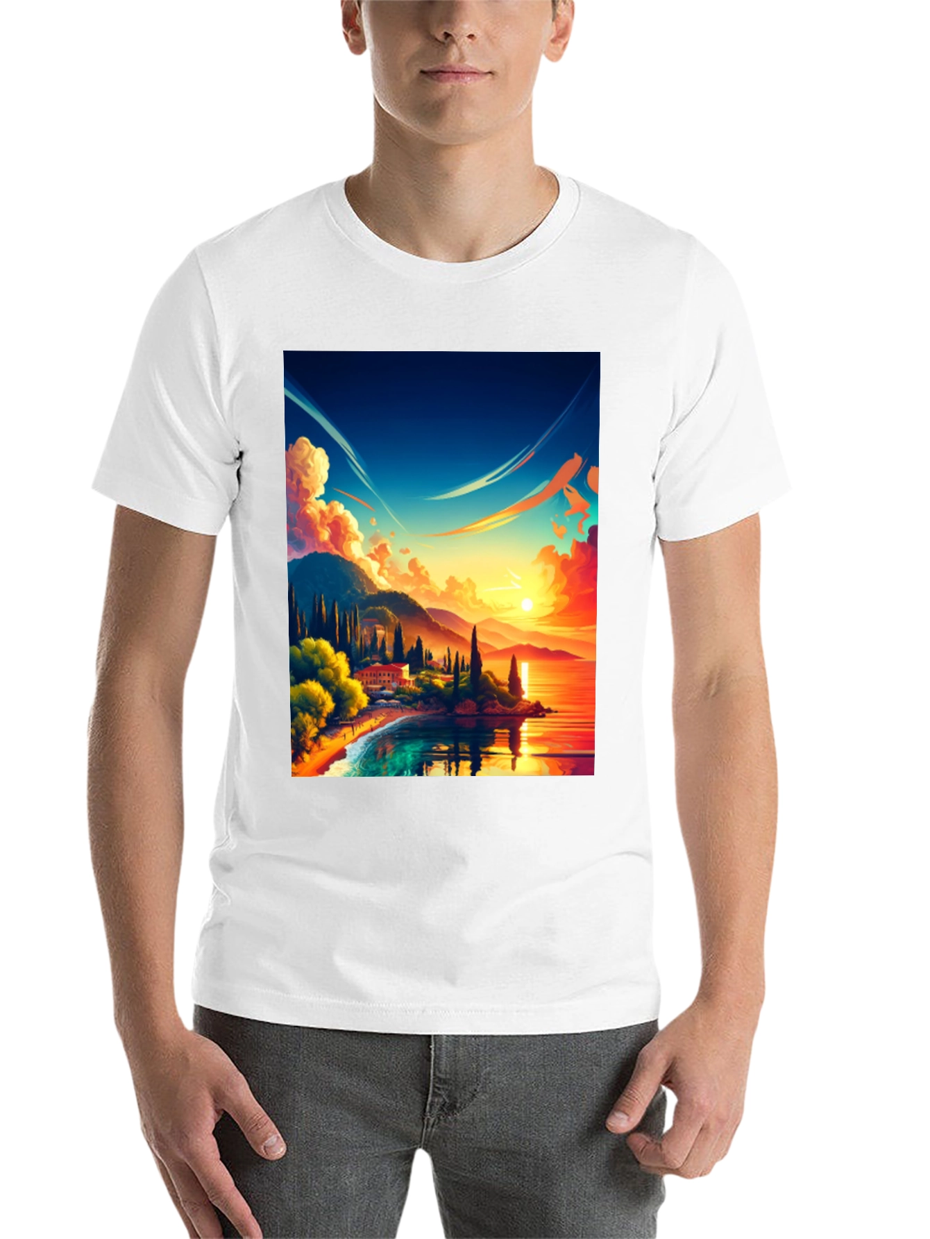 Black Vibrant Sunset Landscape Graphic Tee view 14