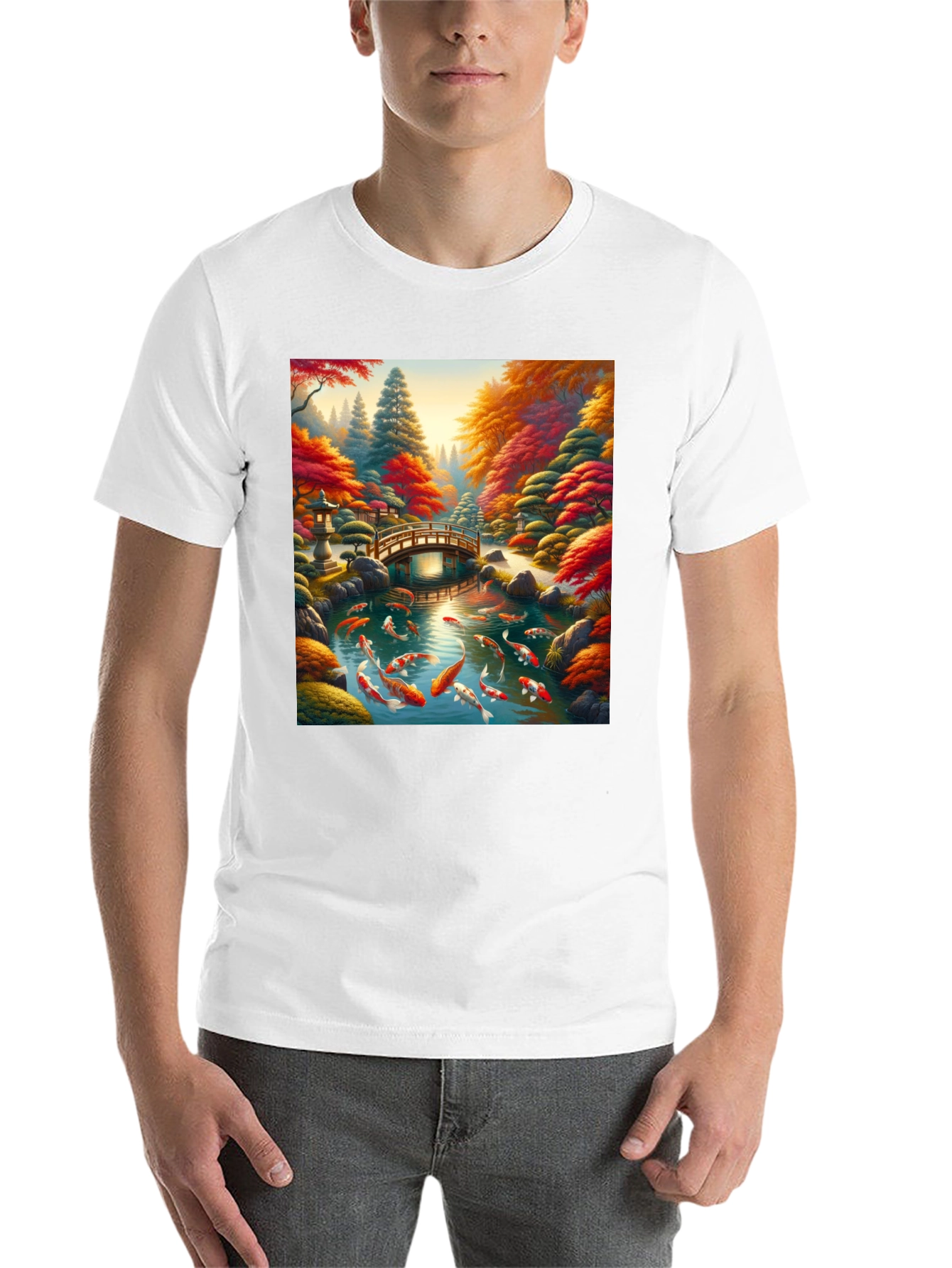 Black Koi Pond Graphic Tee - Artistic Japanese Garden Design view 14