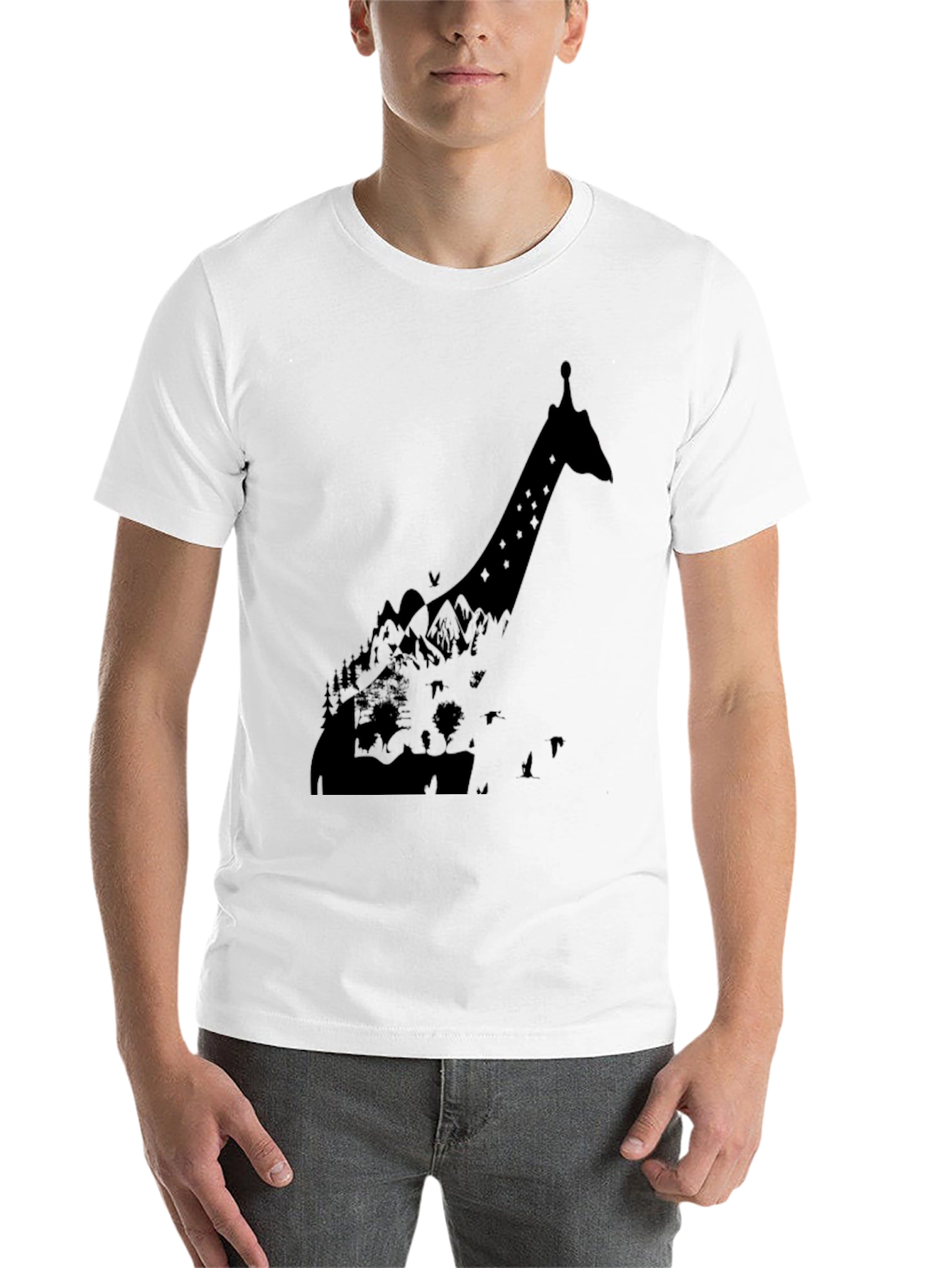 Black Giraffe Silhouette Graphic T-Shirt - Black view 14