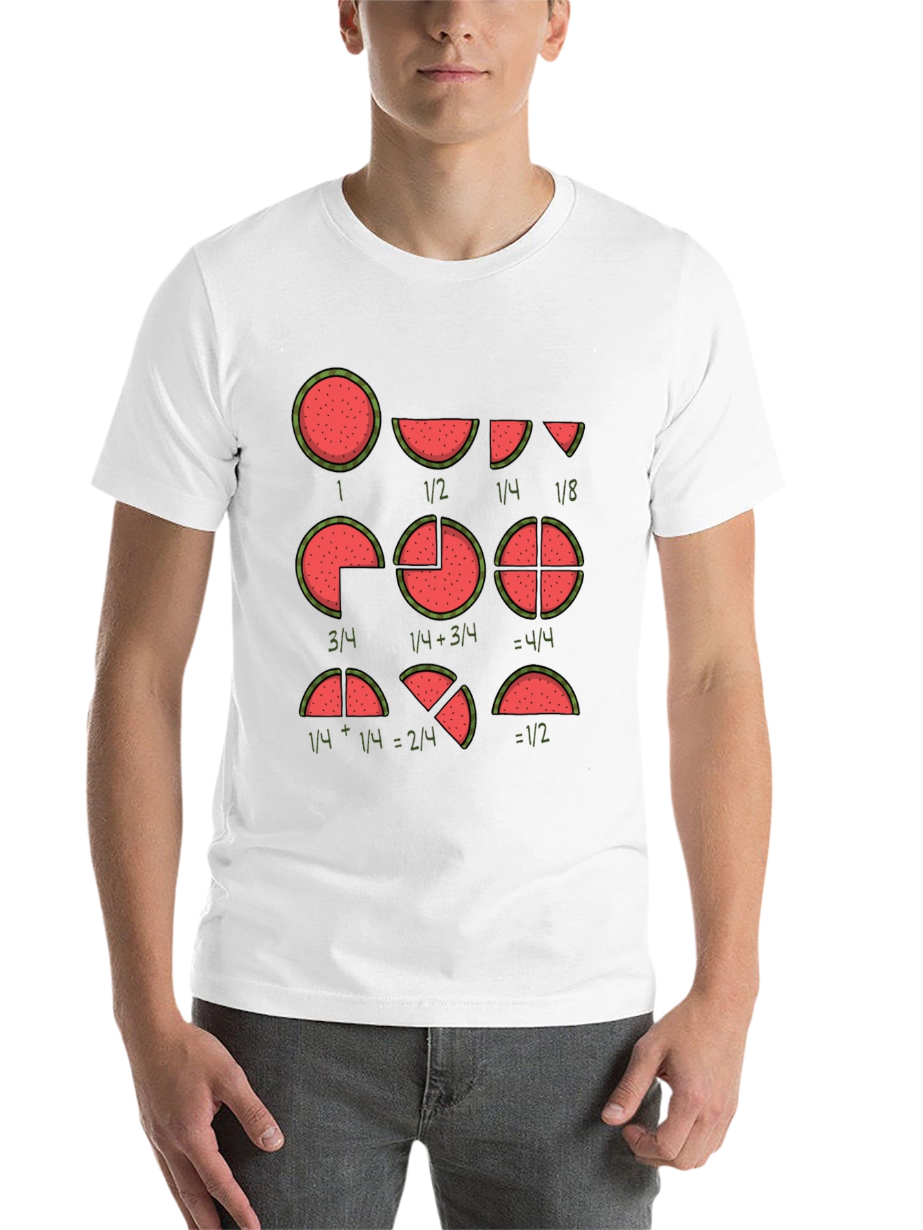 Black Watermelon Fractions Math Humor Graphic T-Shirt view 14