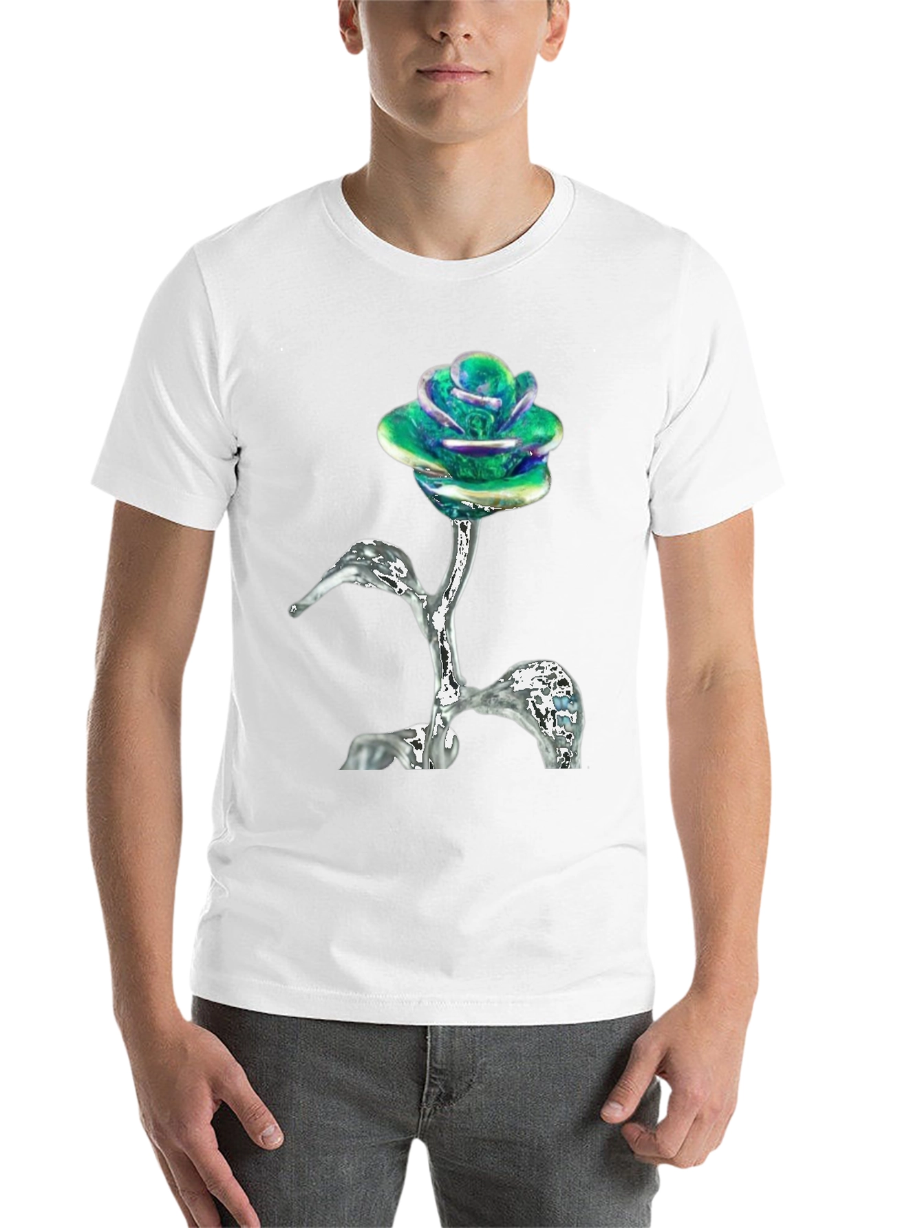 Black Iridescent Rose T-Shirt - Unique Floral Design view 14