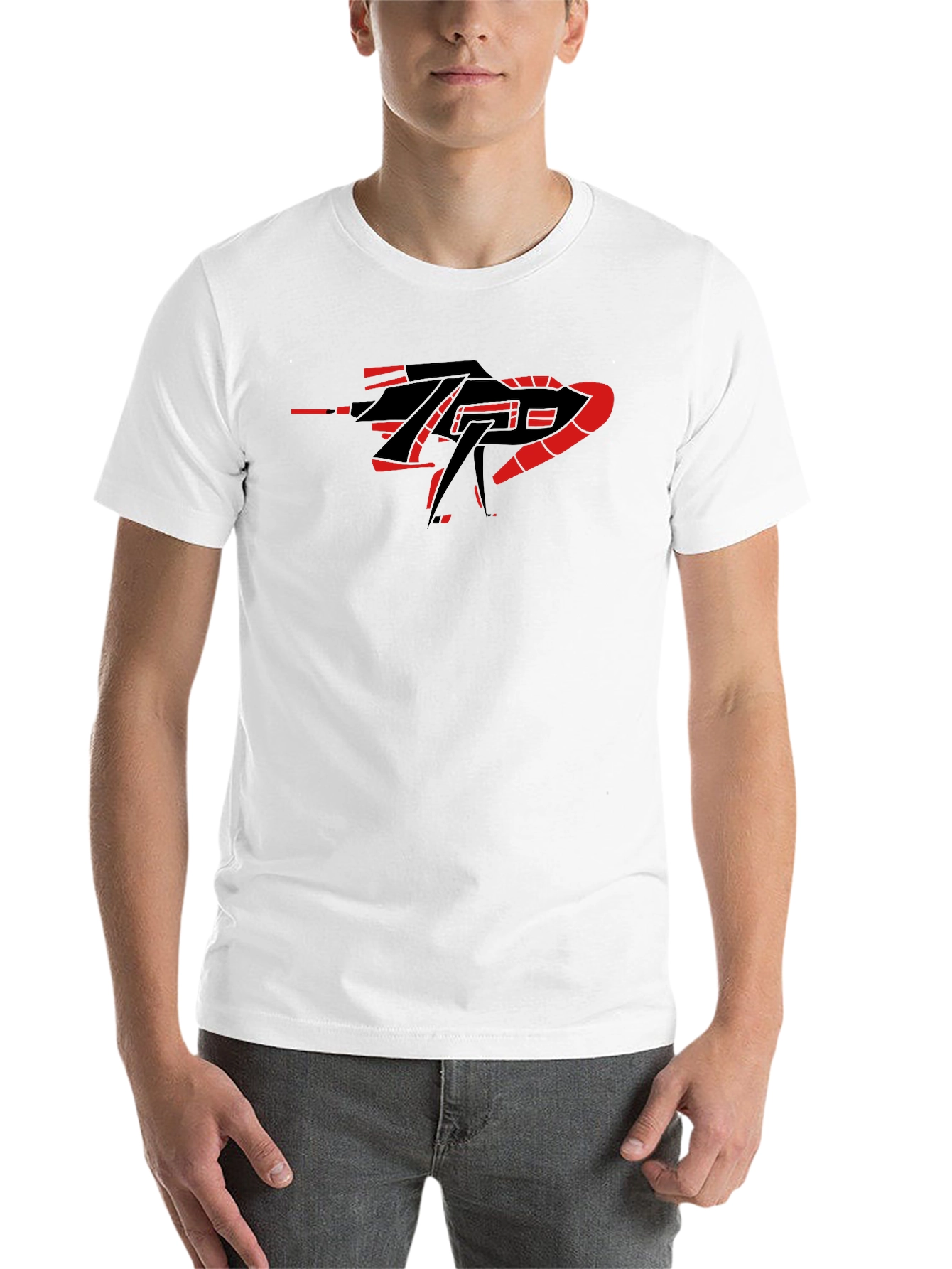 Black Edgy Graphic Tee - Black with Bold Red Accents view 14