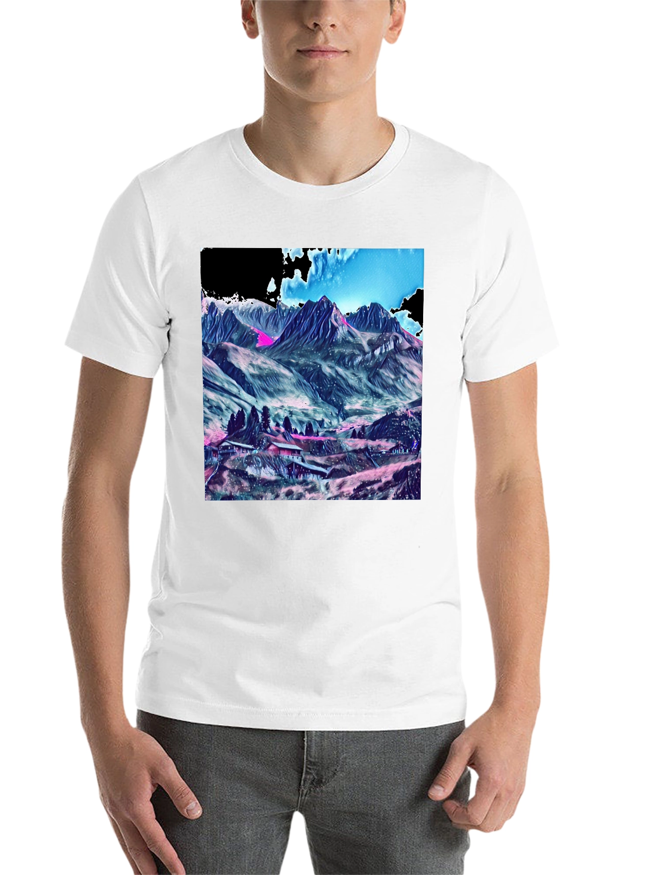 Black Mountains Graphic Tee - Stylish Black Cotton T-Shirt view 14