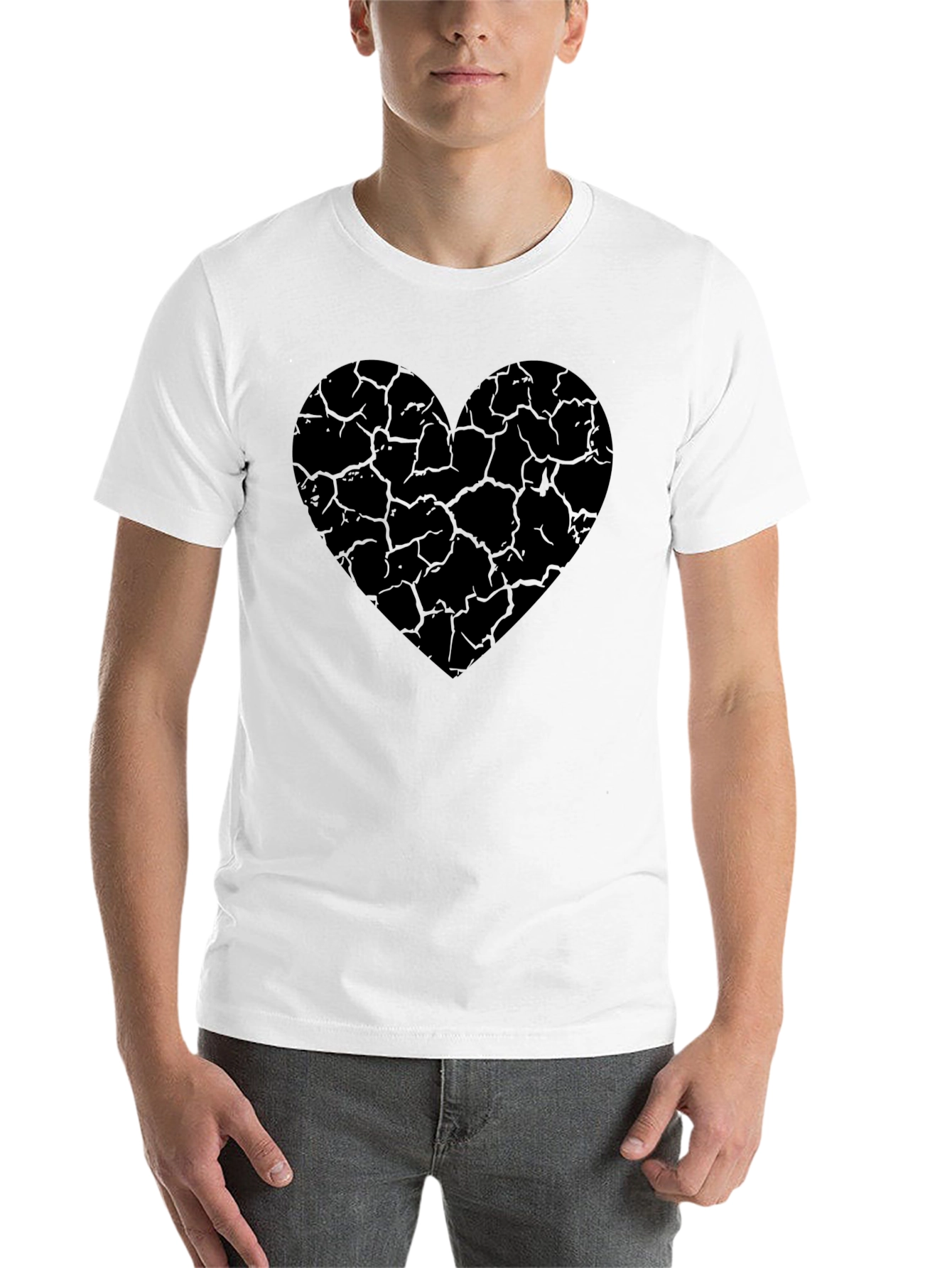Black Cracked Heart Graphic Tee - Stylish Black Cotton T-Shirt view 14