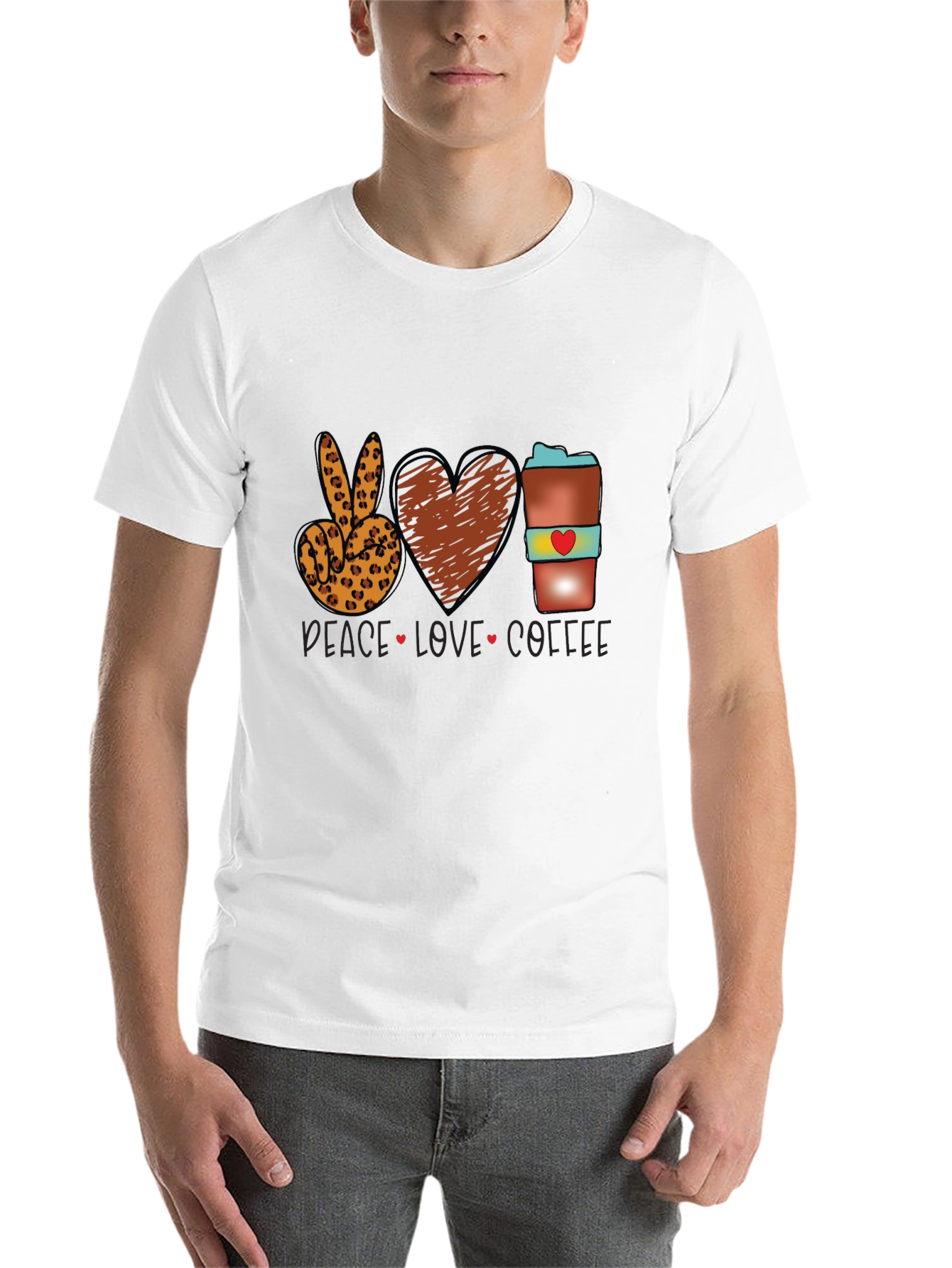 Black Peace Love Coffee T-Shirt Leopard Print view 14