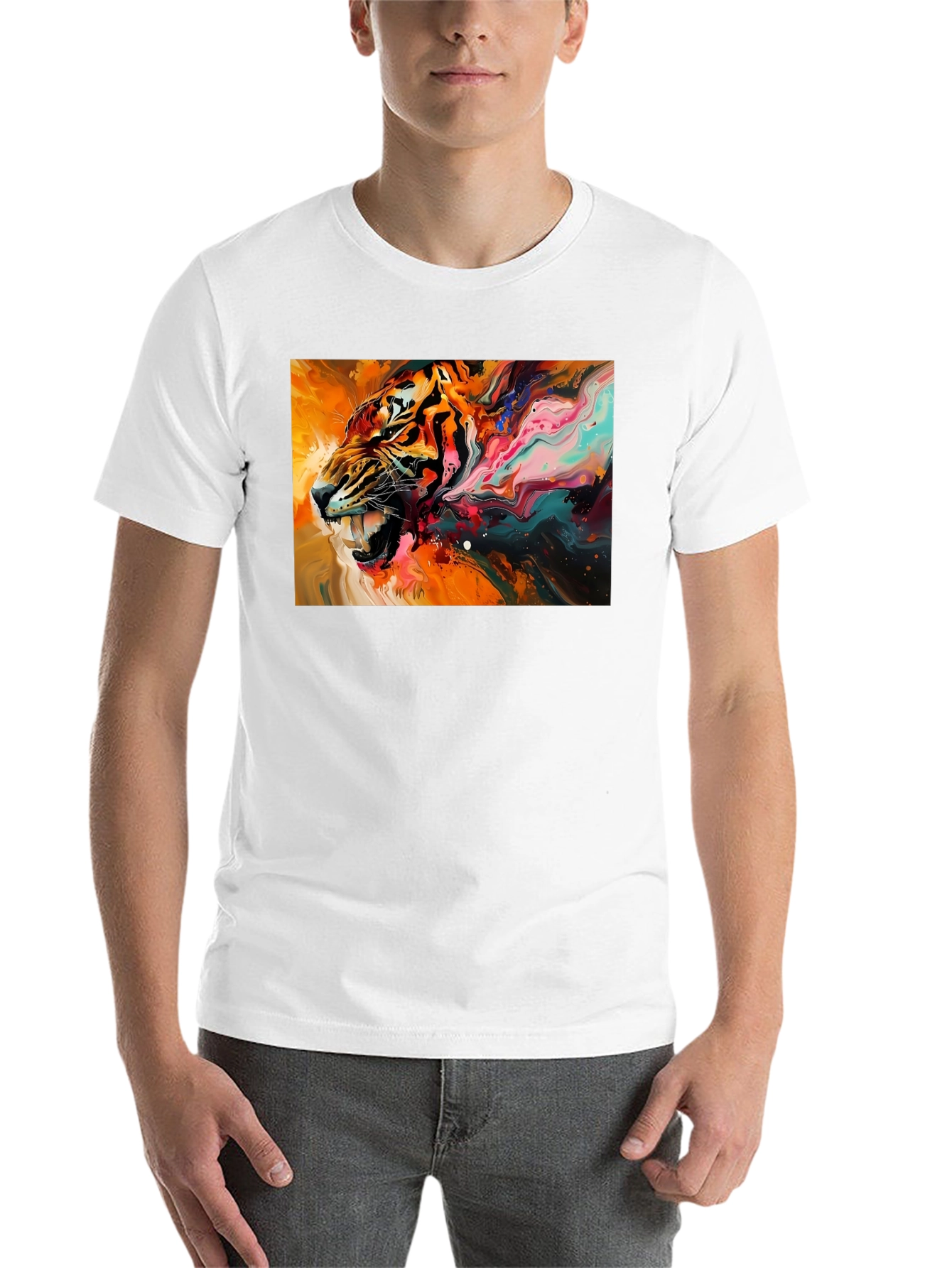Black Roaring Tiger Graphic Black T-Shirt view 14