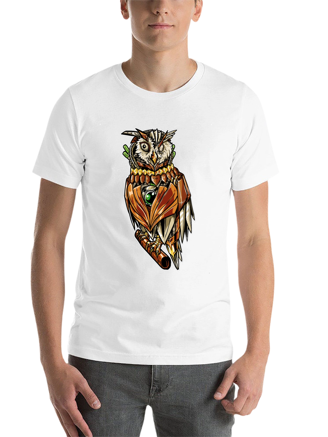 Black Steampunk Owl Graphic Tee - Unique Design view 14