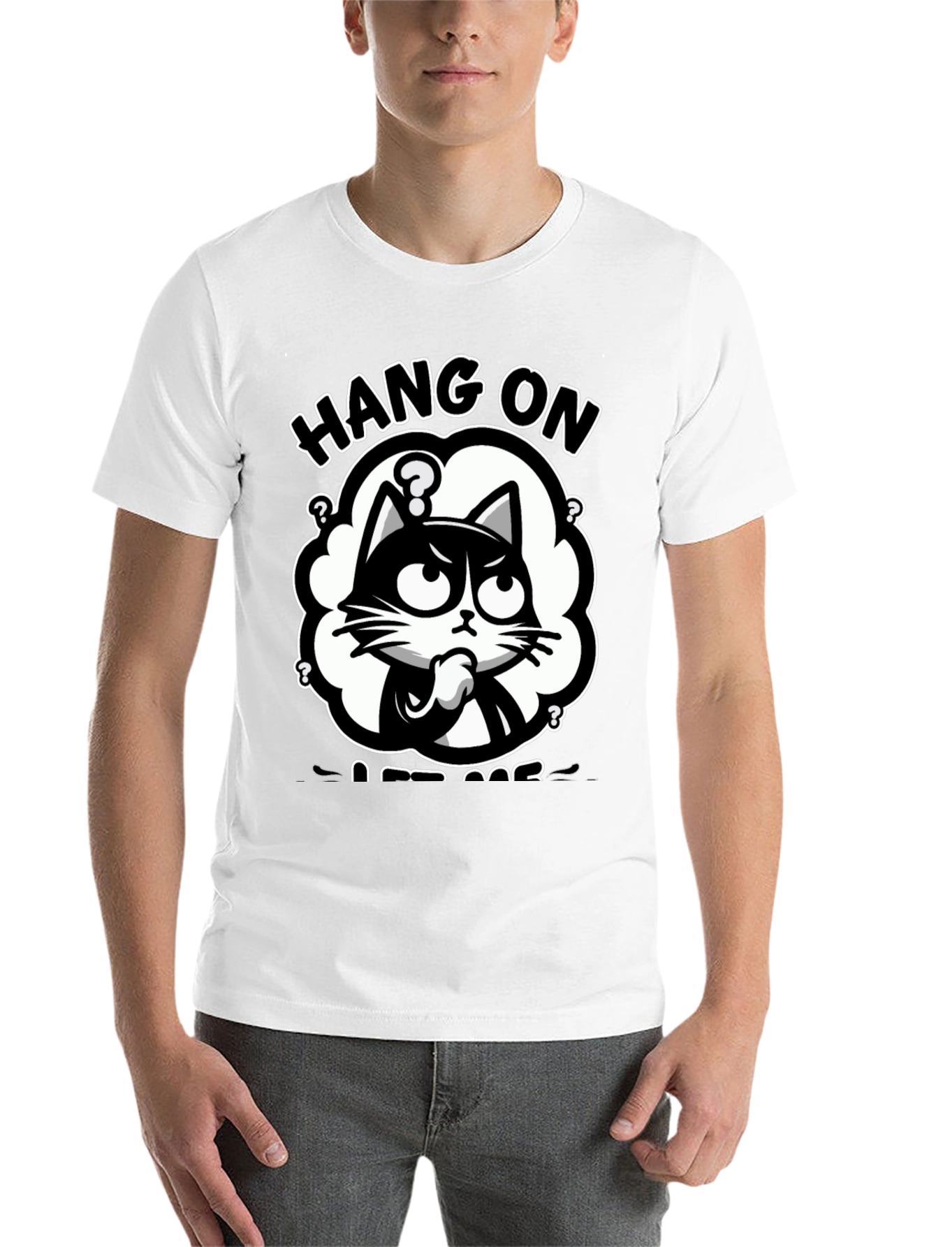 Black Hang On Let Me Overthink Cat T-Shirt view 14