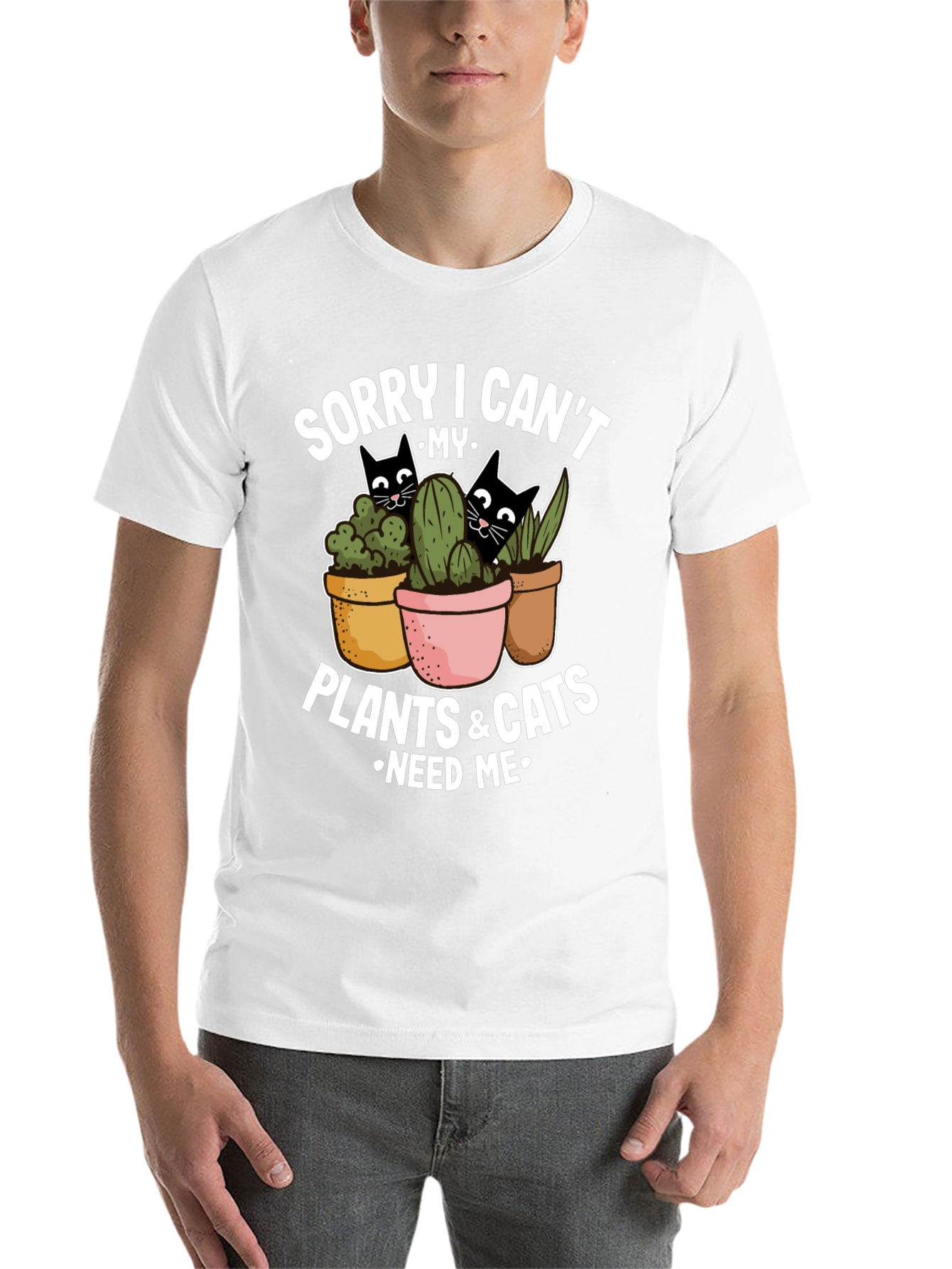 Black Plant & Cat Lover T-Shirt: Sorry I Can't view 14