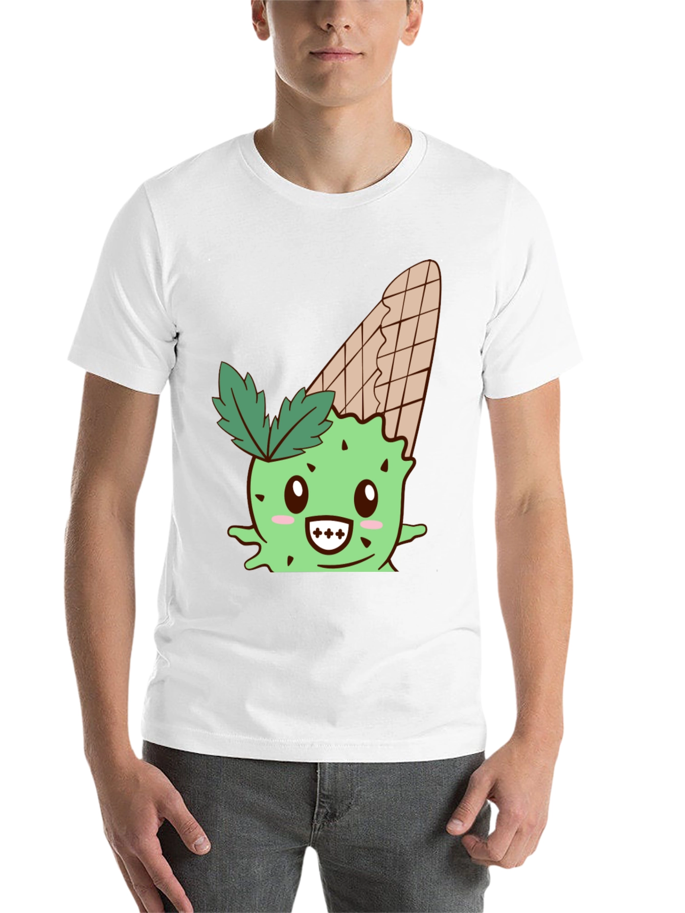 Black Cute Ice Cream Cactus Graphic Tee - Black view 14